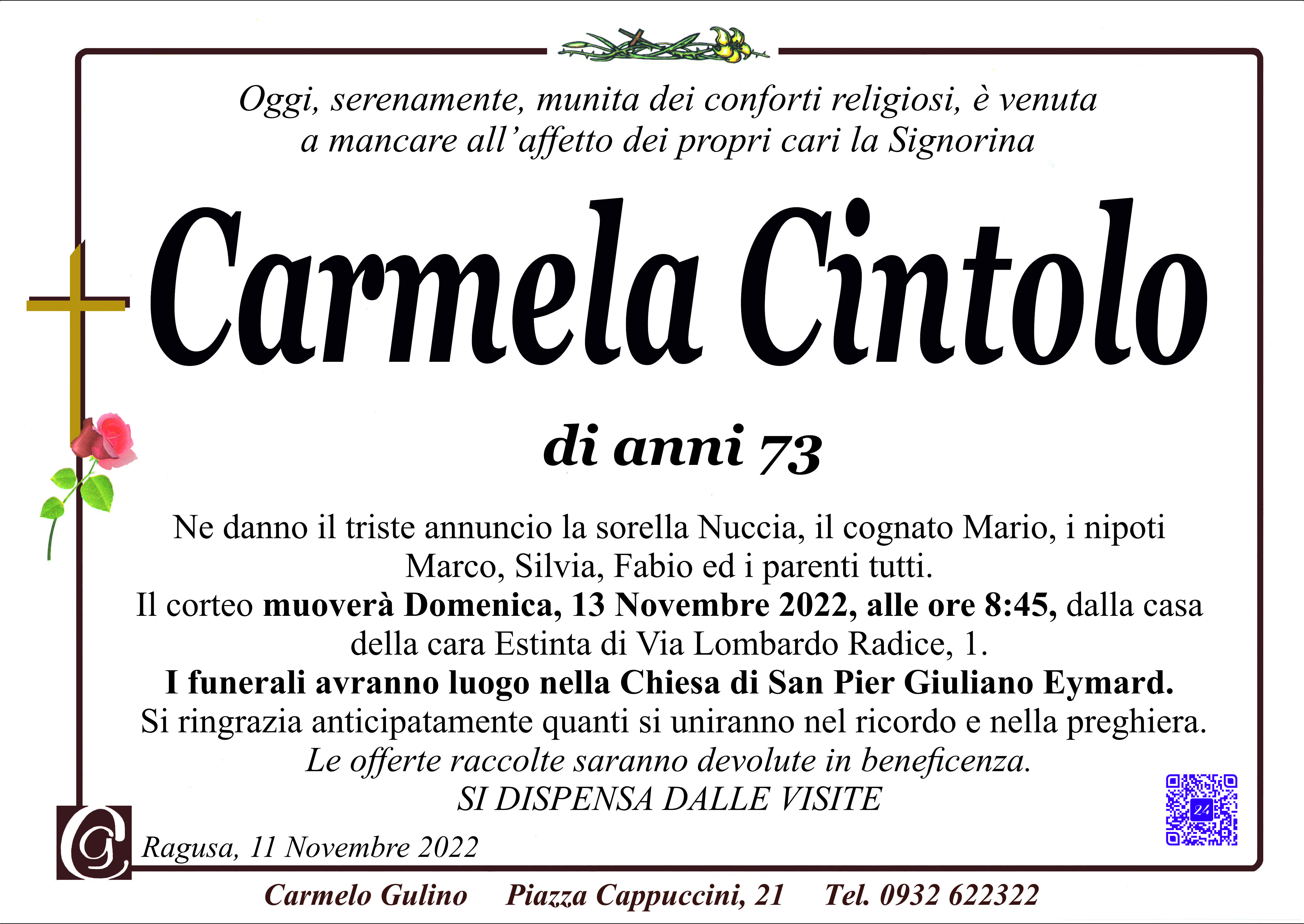 Necrologi: Carmela Cintolo