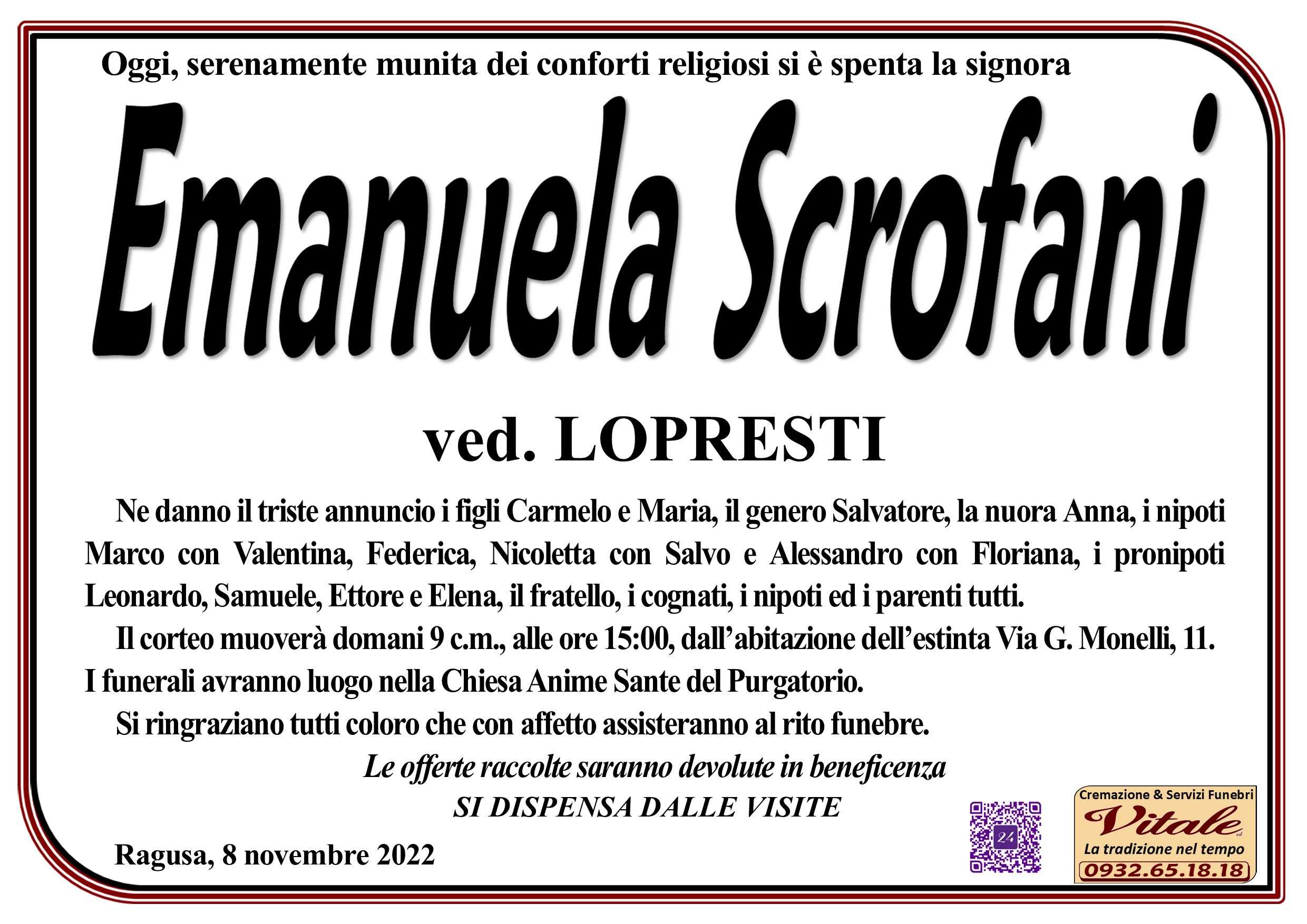 Necrologi: Emauela Scrofani