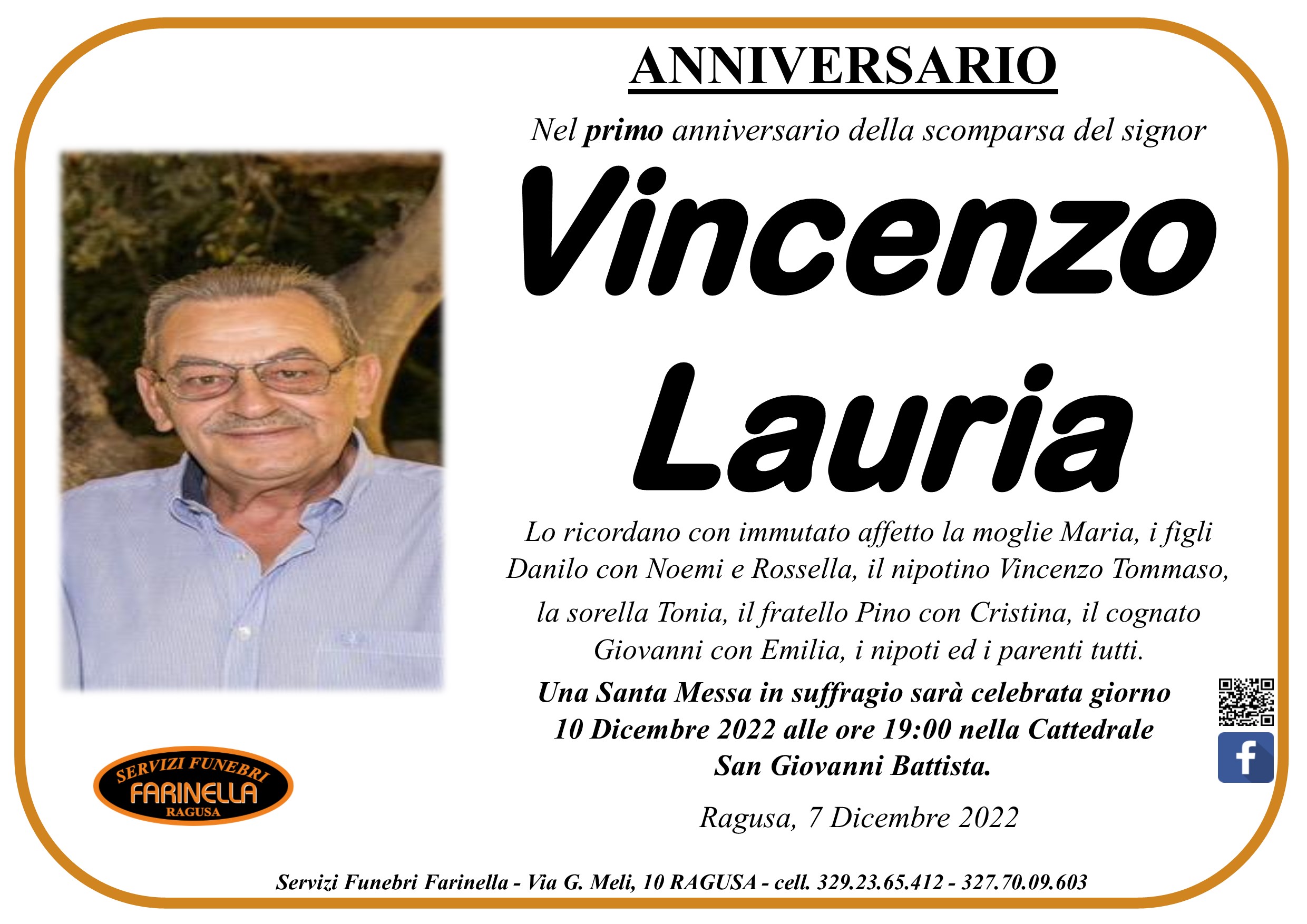 Necrologi, Anniversario: Vincenzo Lauria