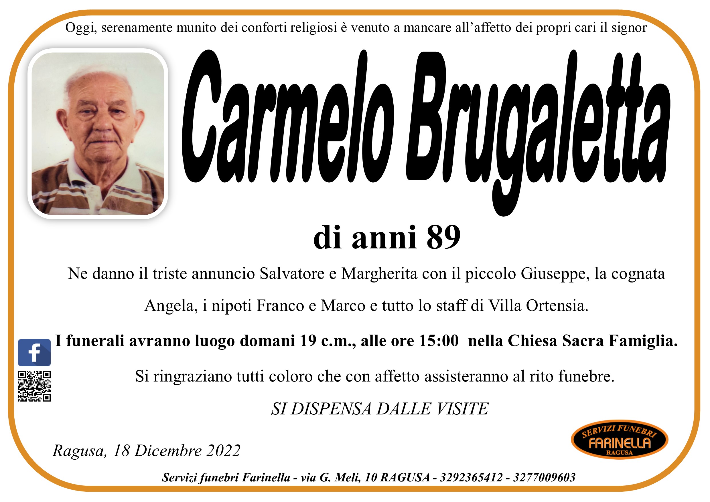 Necrologi. E’ deceduto Carmelo Brugaletta