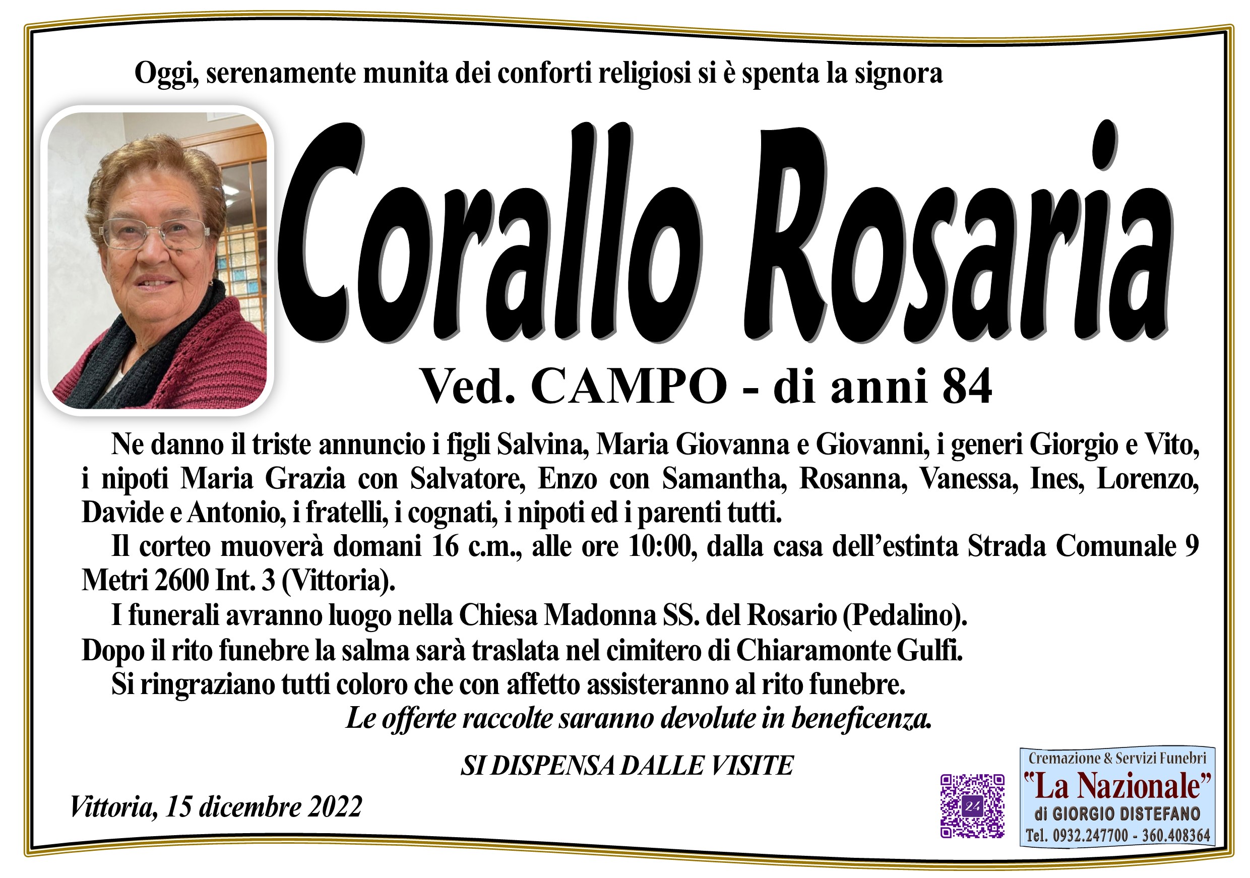 Necrologi: Rosaria Corallo