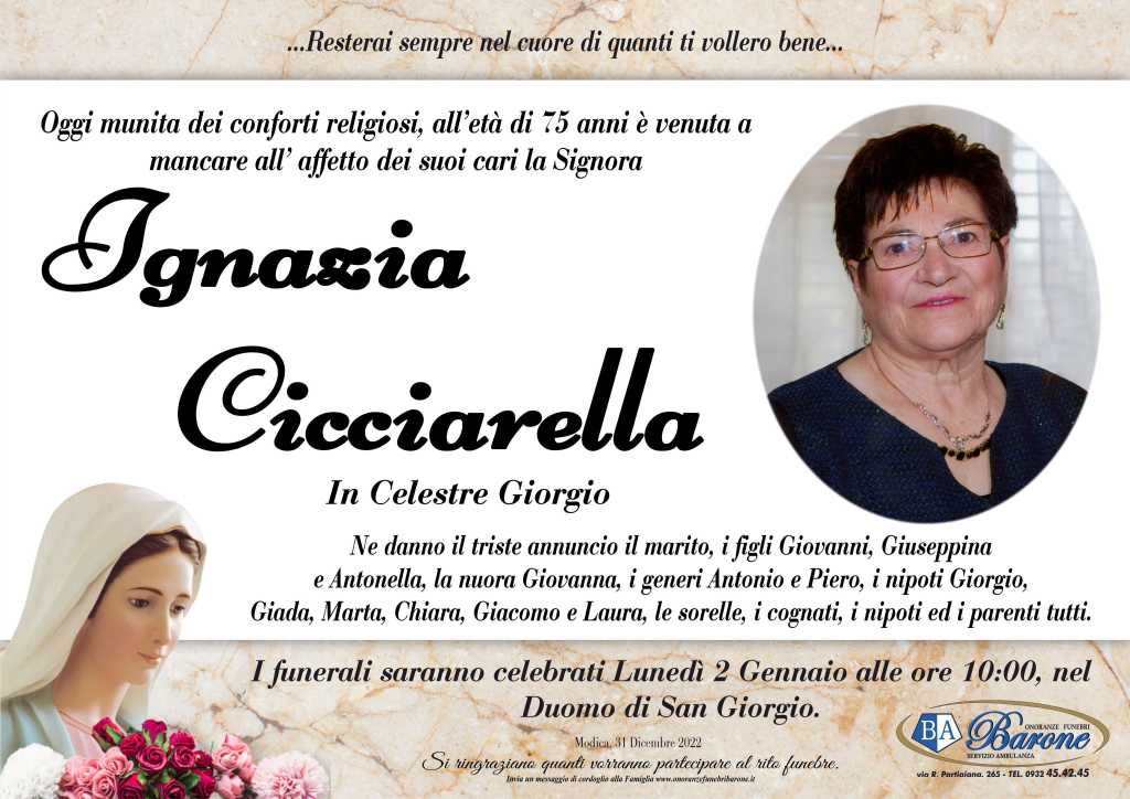 Necrologi: Ignazia Cicciarella - Ragusa Oggi