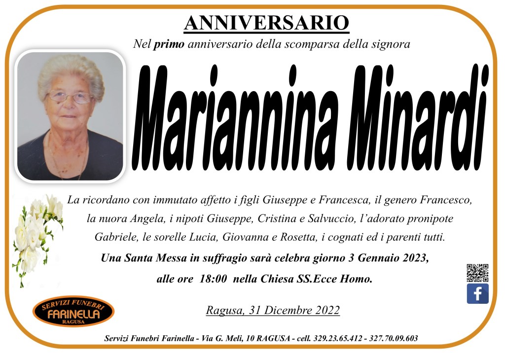 Necrologi, anniversario: Mariannina Minardi - Ragusa Oggi