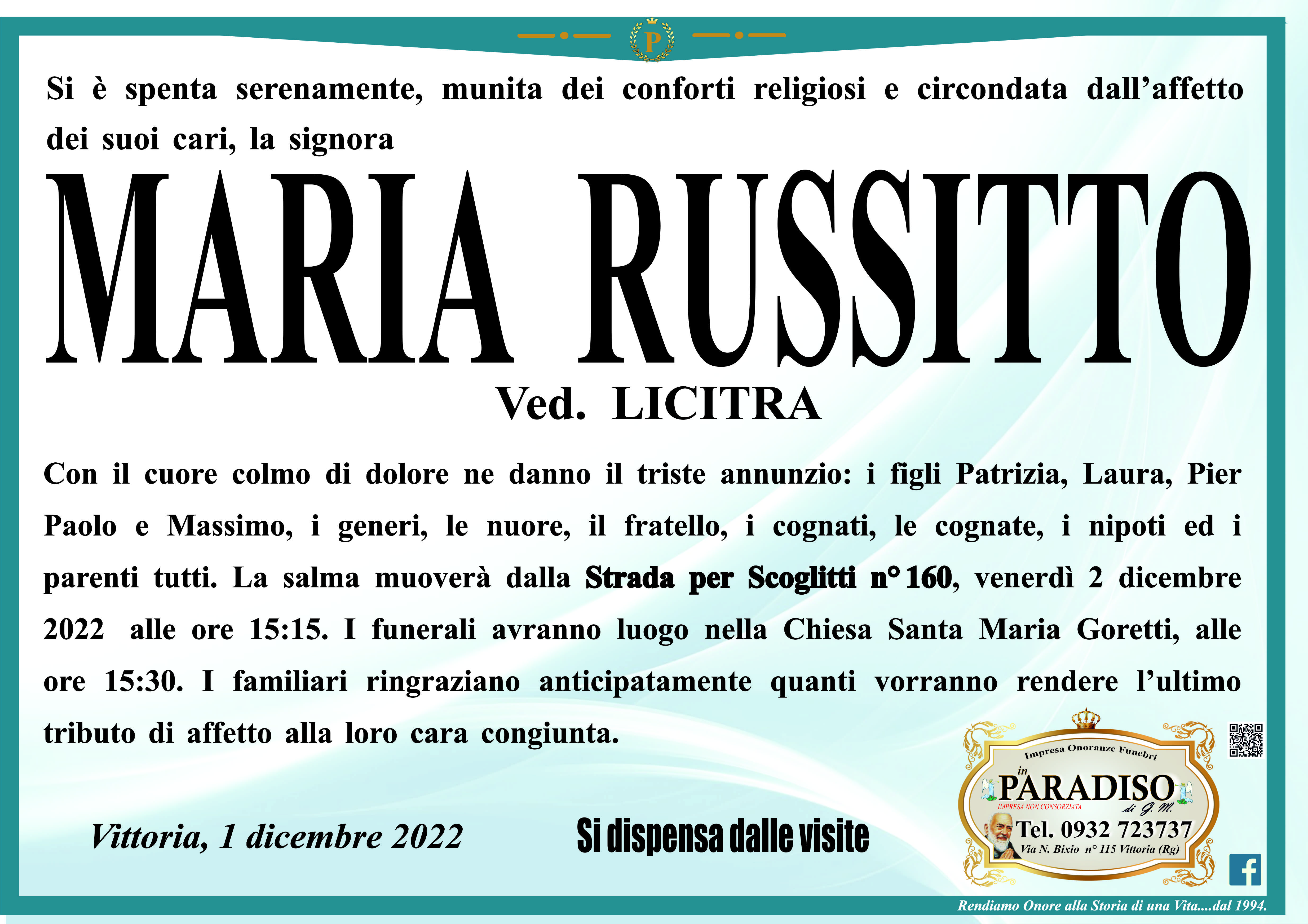 Necrologi: Maria Russitto