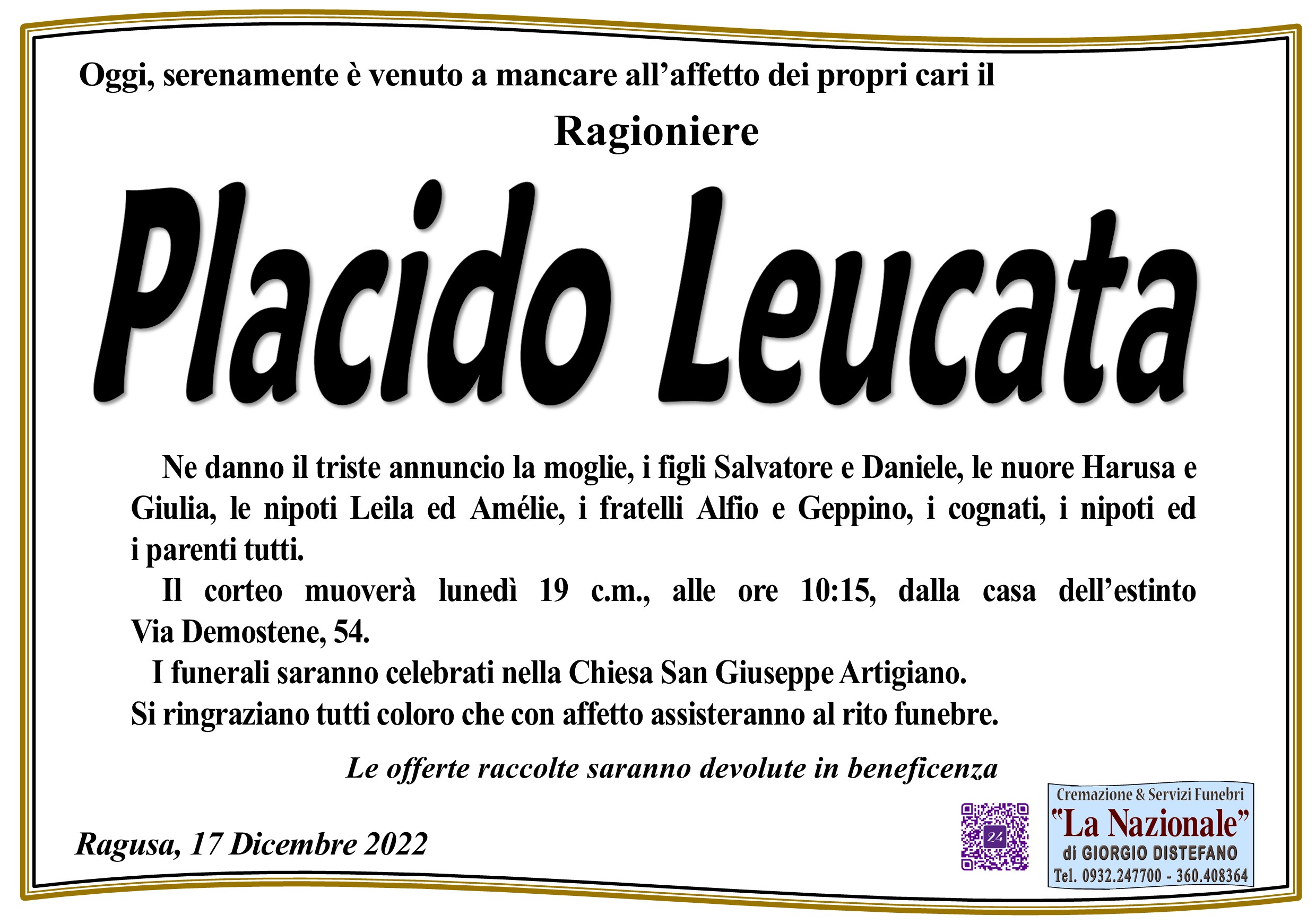 Necrologi: Placido Leucata