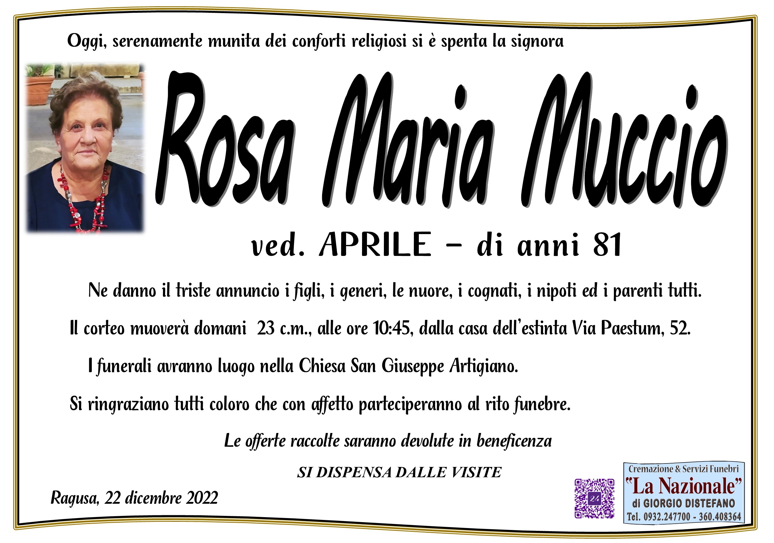 Necrologi: Rosa Maria Muccio