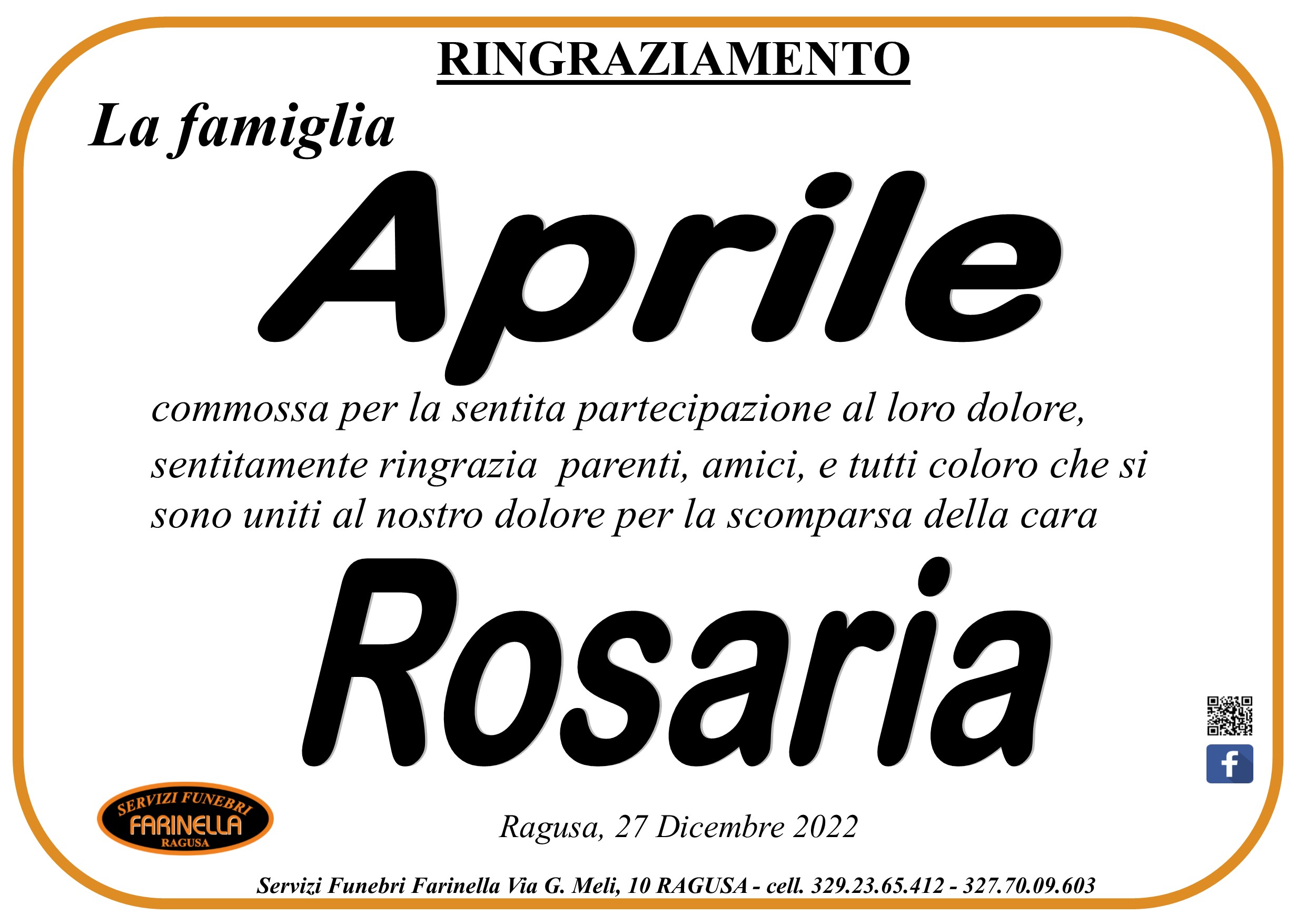Necrologi: Ringraziamento famiglia Aprile