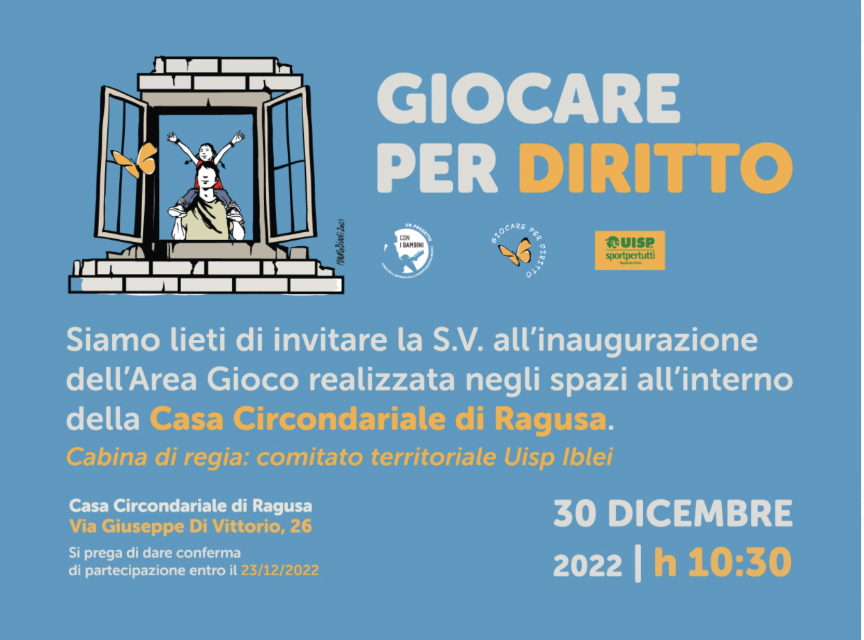 Un’area giochi  al carcere di Ragusa destinata ai figli dei detenuti. Perchè giocare è un diritto di tutti
