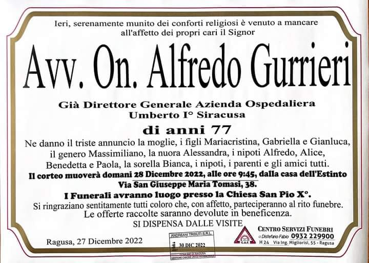 Necrologi: on. Alfredo Gurrieri
