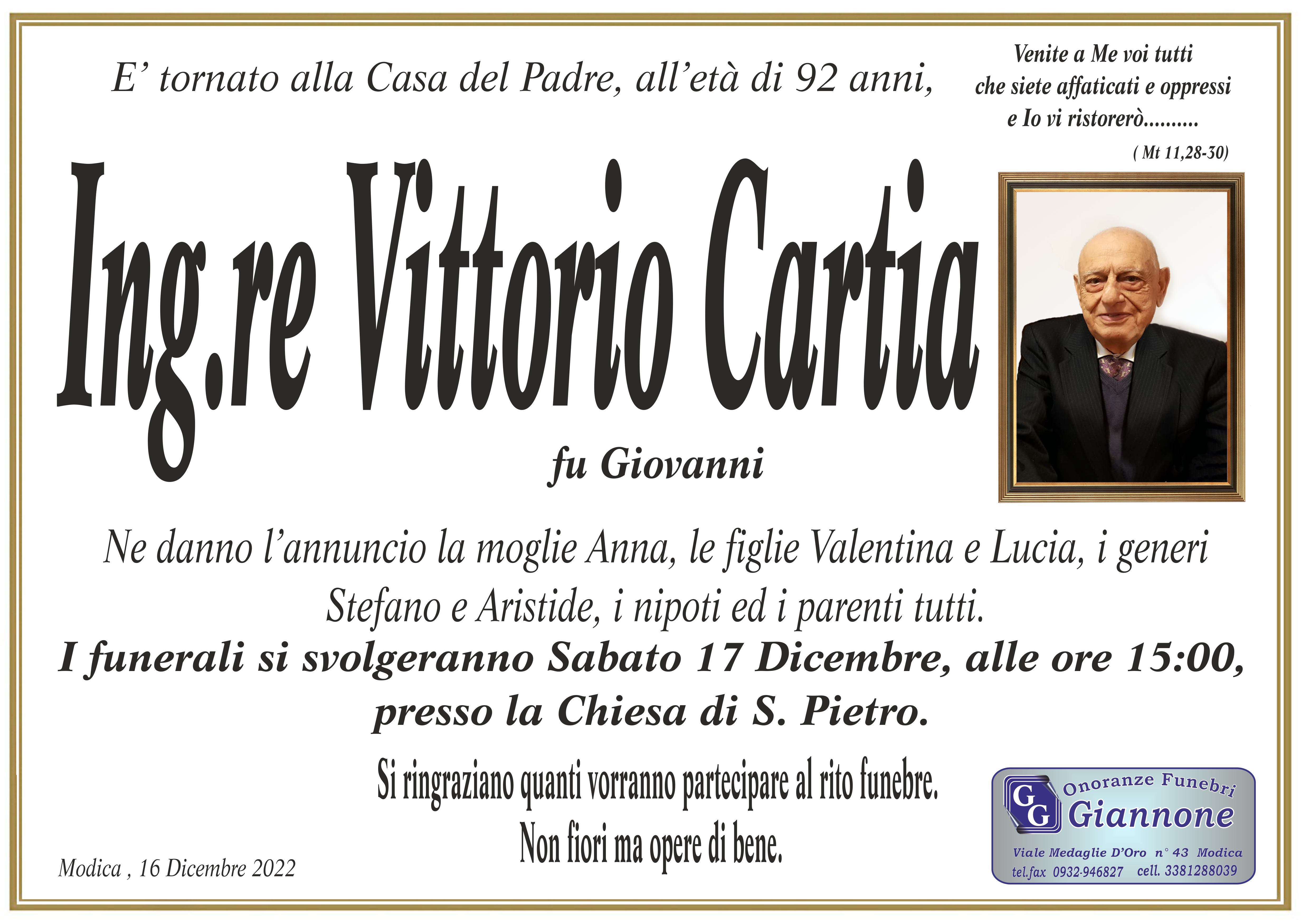 Necrologi: Vittorio Cartia