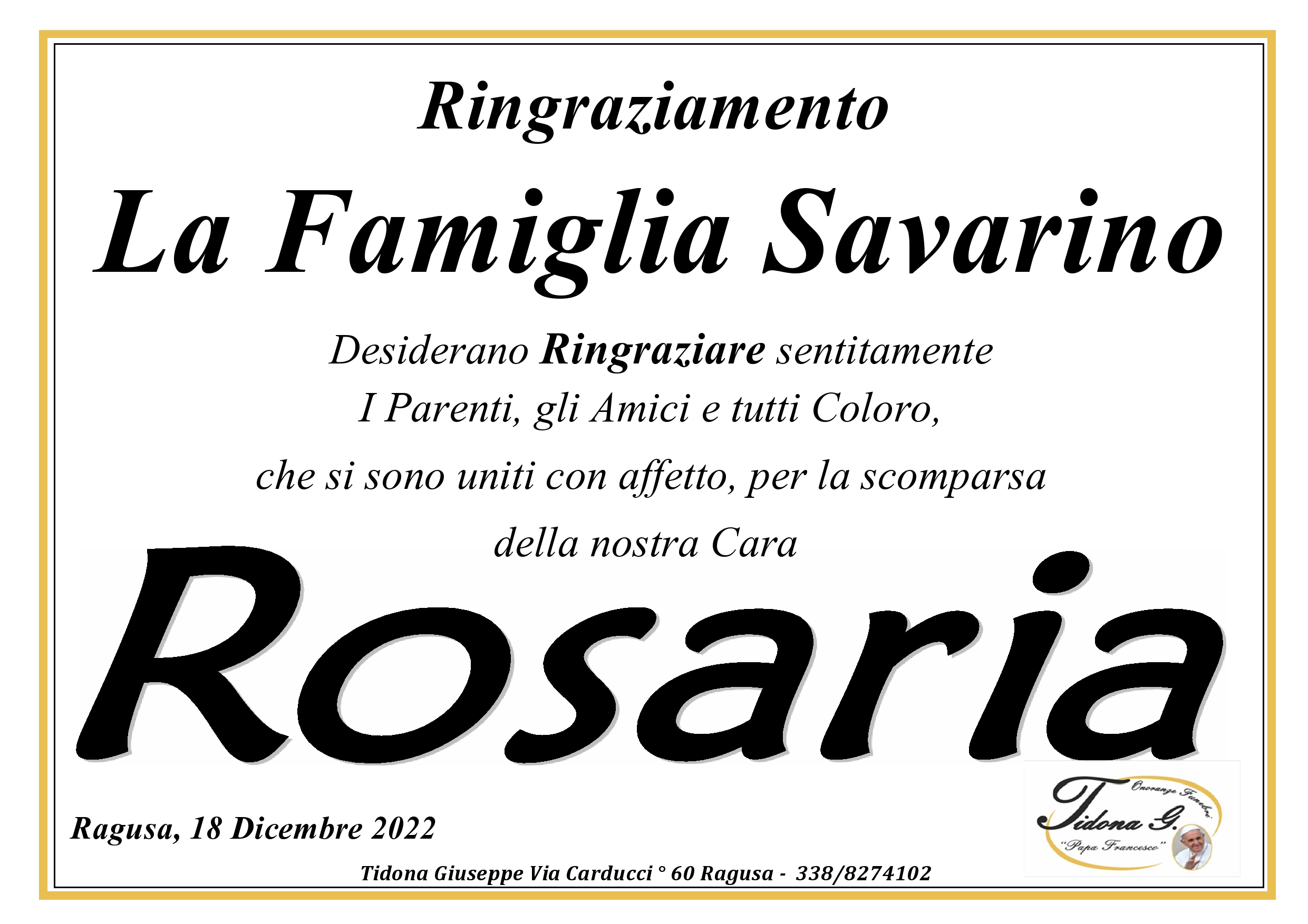 Ringraziamento Rosaria Gambettola
