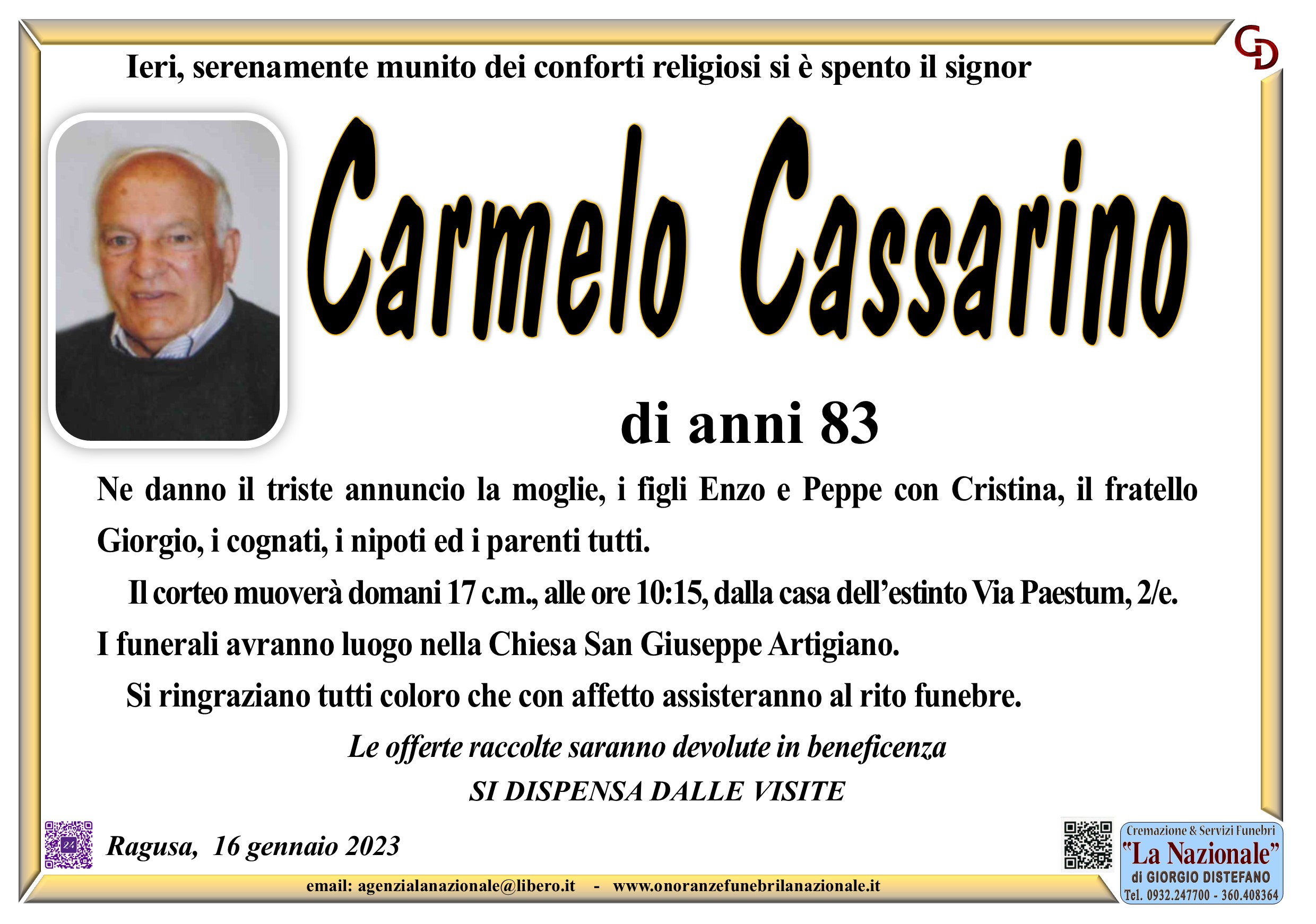 Necrologi: Carmelo Cassarino