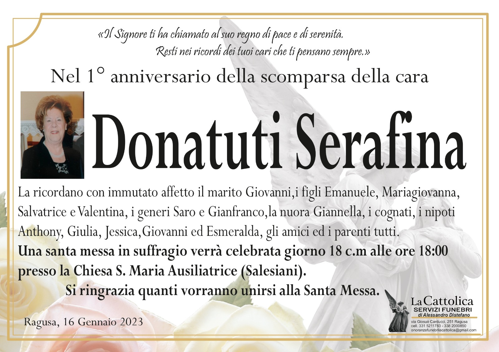 Necrologi, Anniversario: Serafina Donatuti
