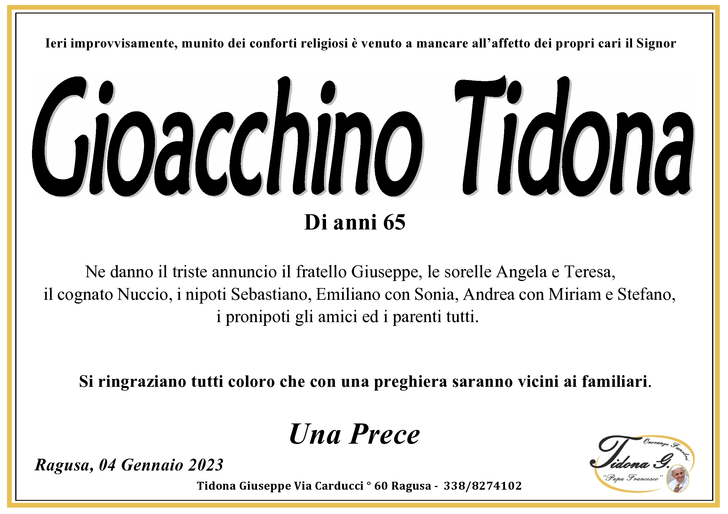 Necrologi: Gioacchino Tidona