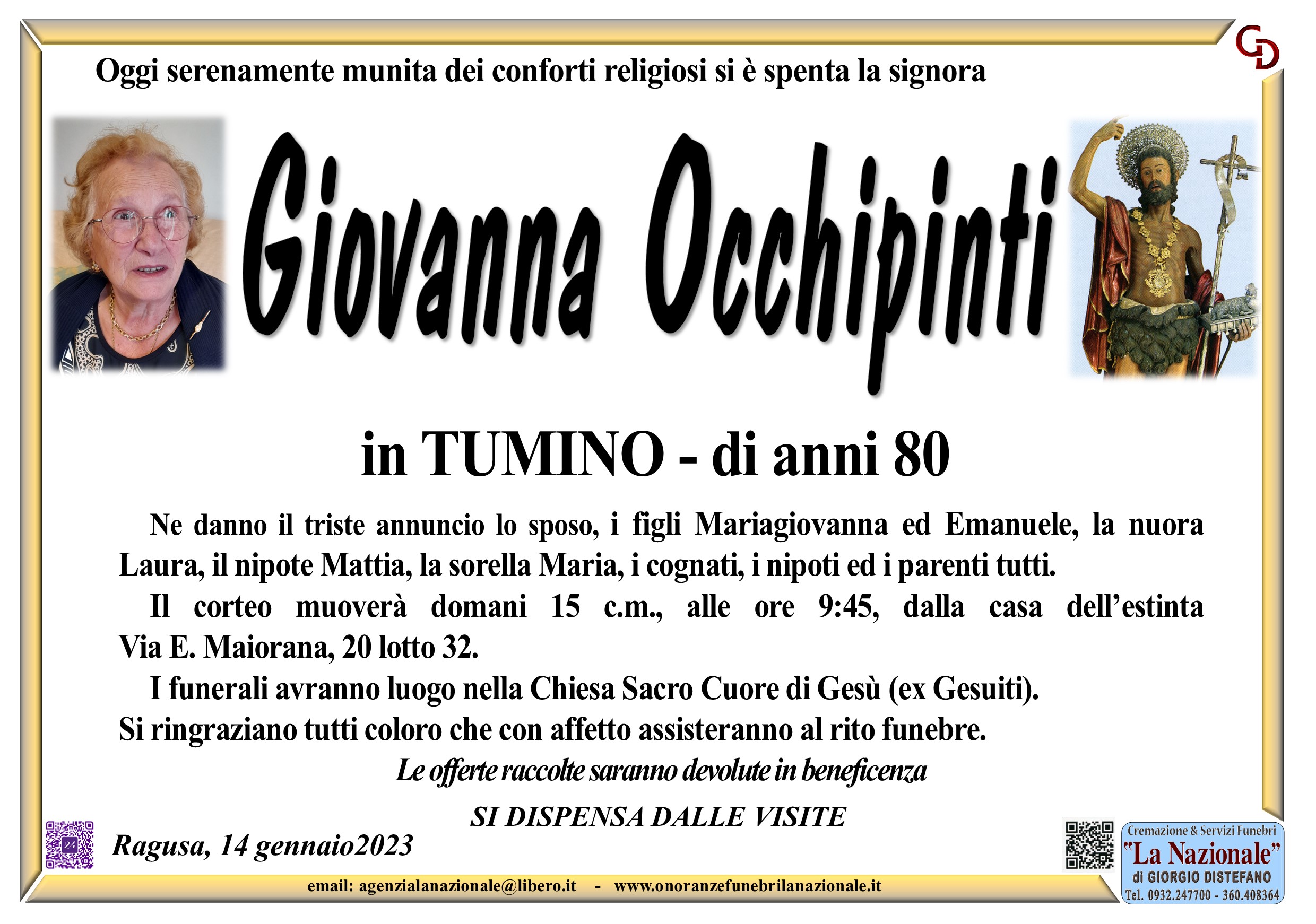 Necrologi: Giovanna Occhipinti