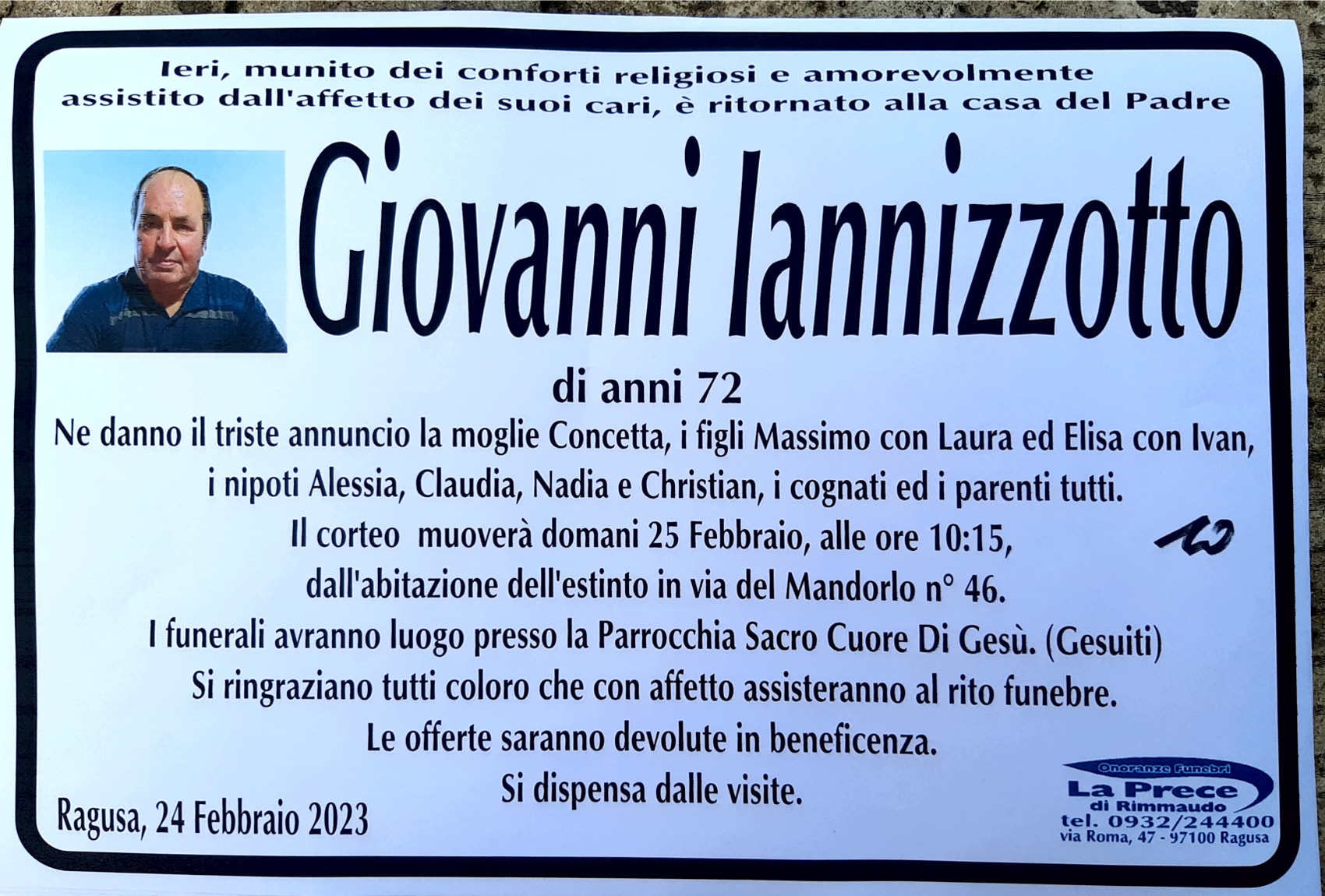 Necrologi: Giovanni Iannizzotto