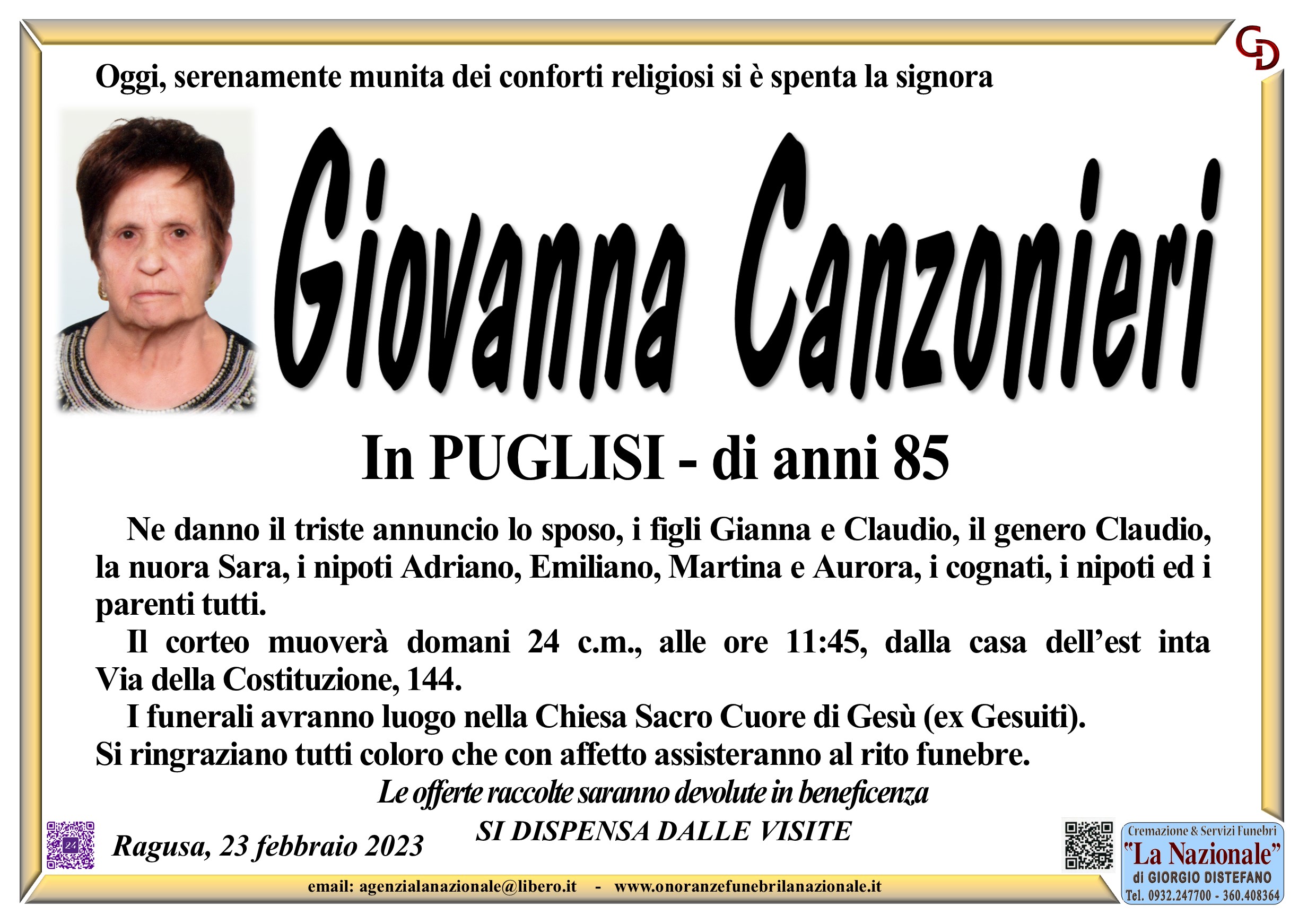 Necrologi: Giovanna Canzonieri