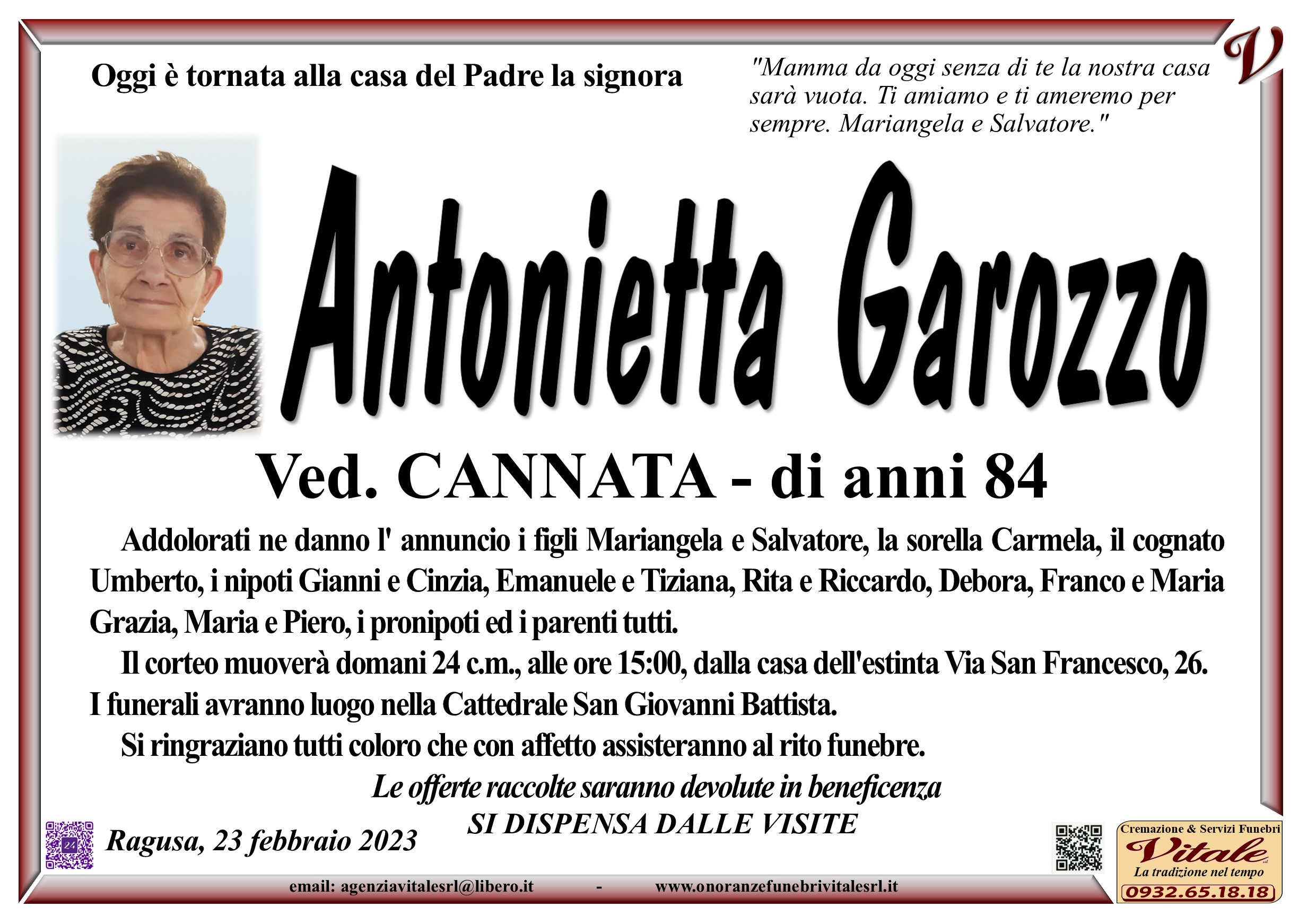 Necrologi: Antonietta Garozzo