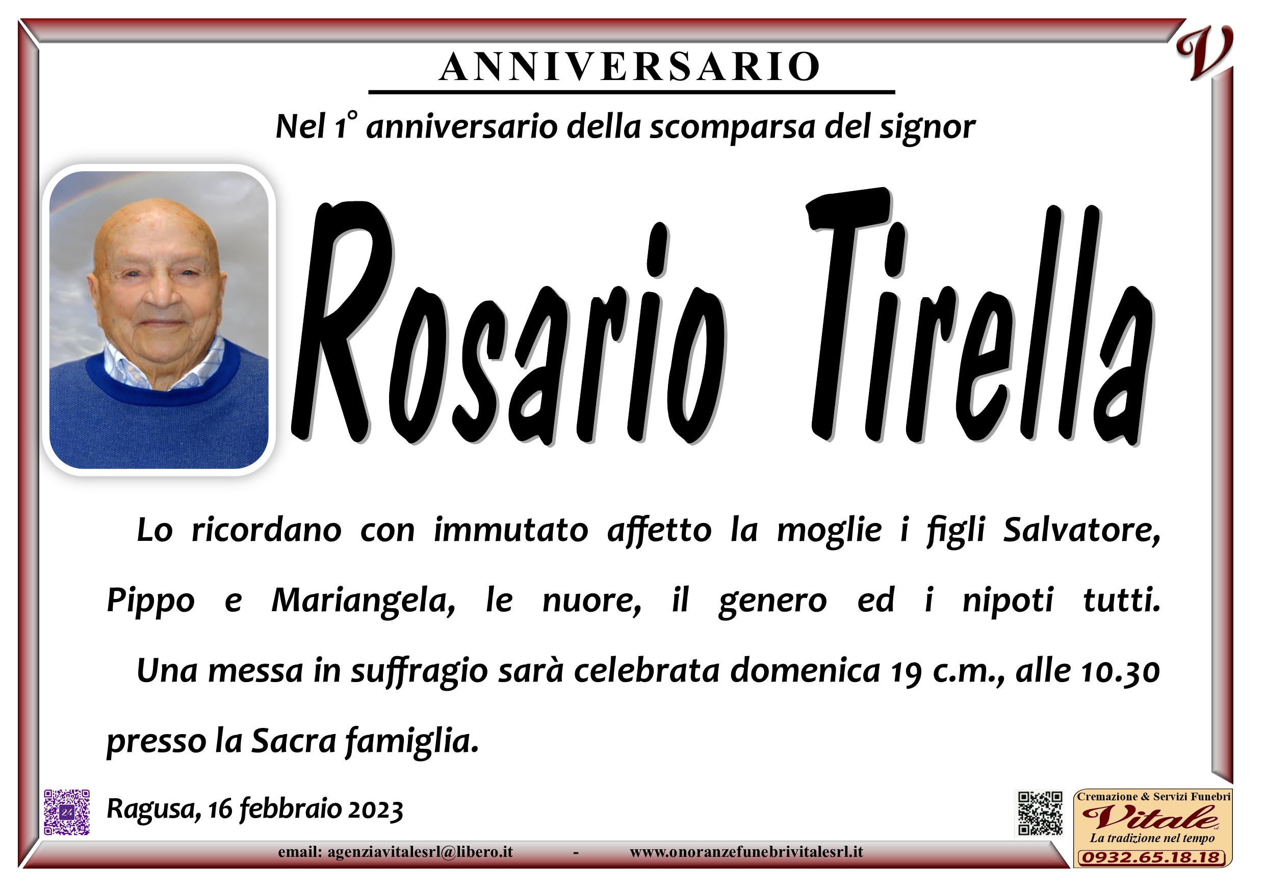 Necrologi, Anniversario: Rosario Tirella