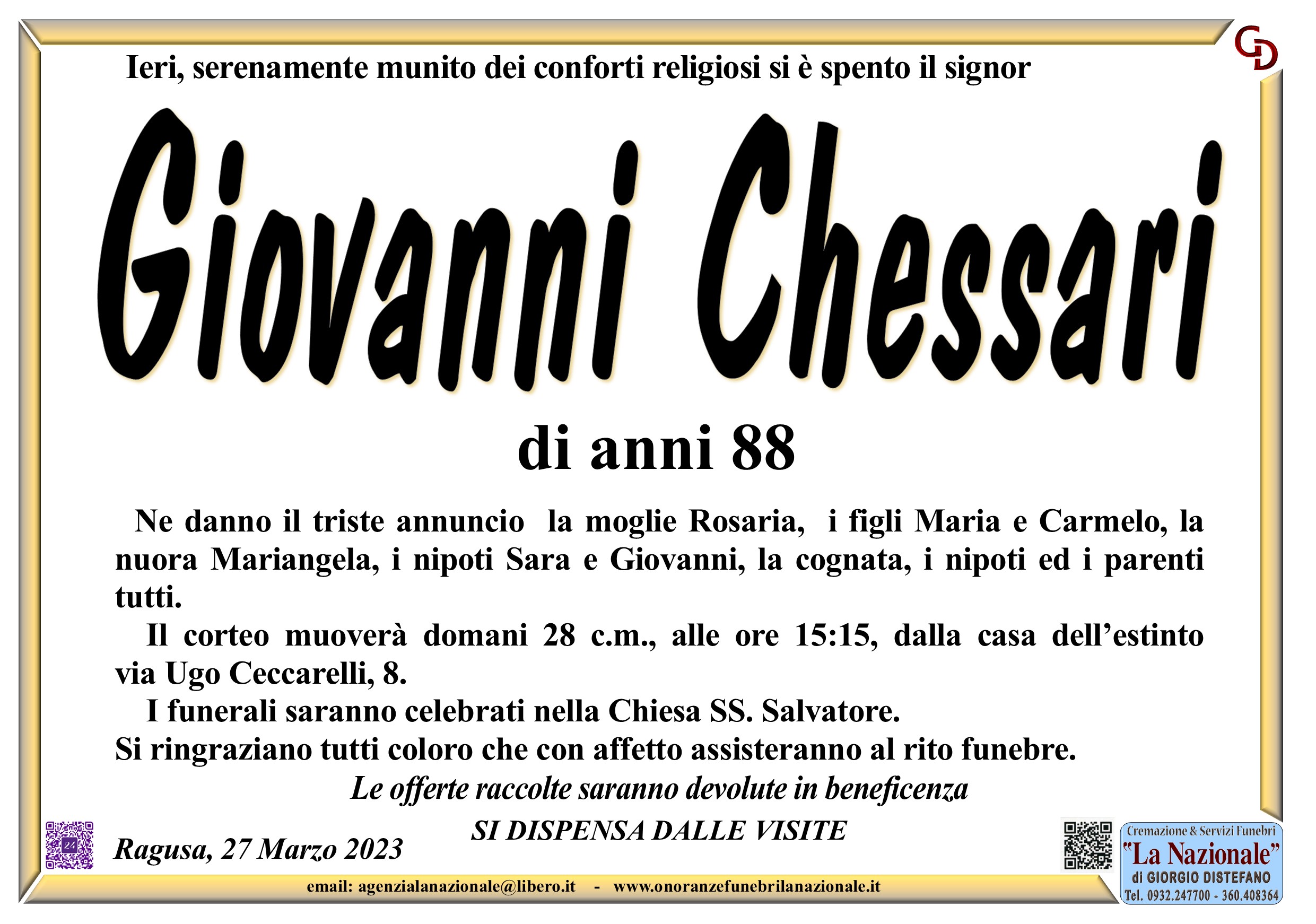 Necrologi: Giovanni Chessari