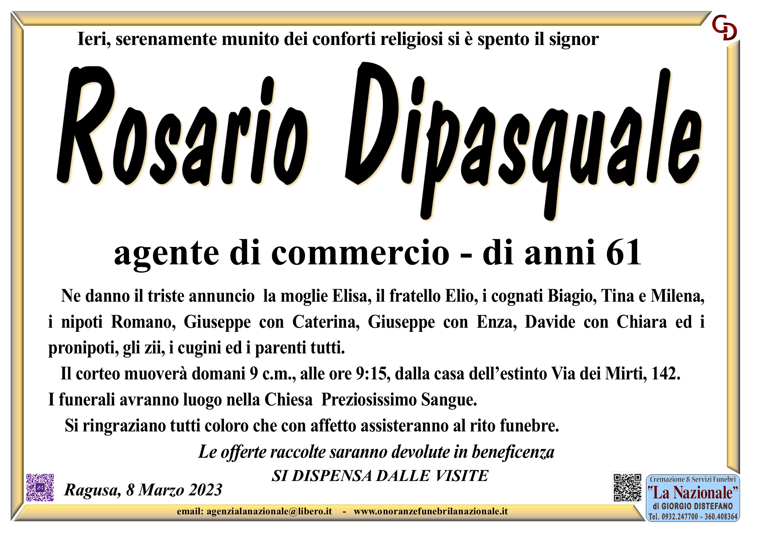 Necrologi: Rosario Dipasquale