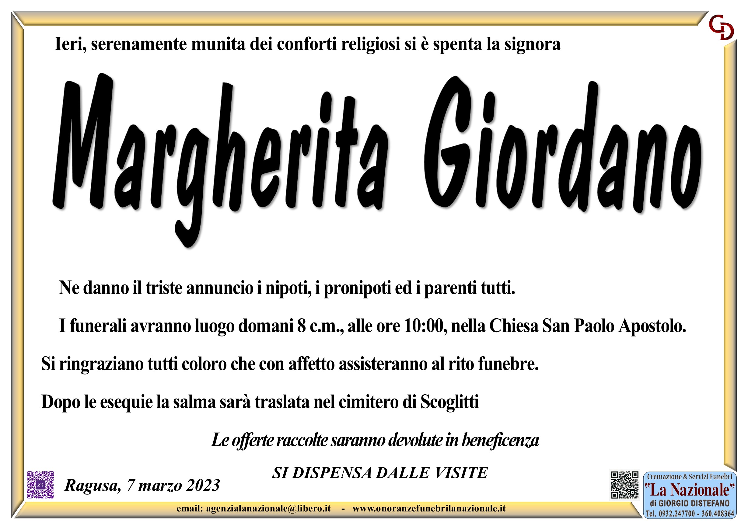 Necrologi: Margherita Giordano