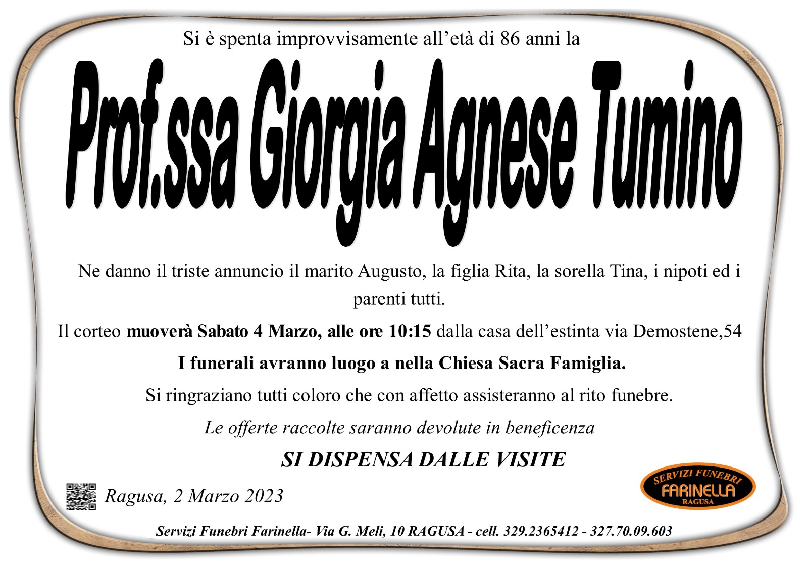Necrologi: Giorgia Agnese Tumino