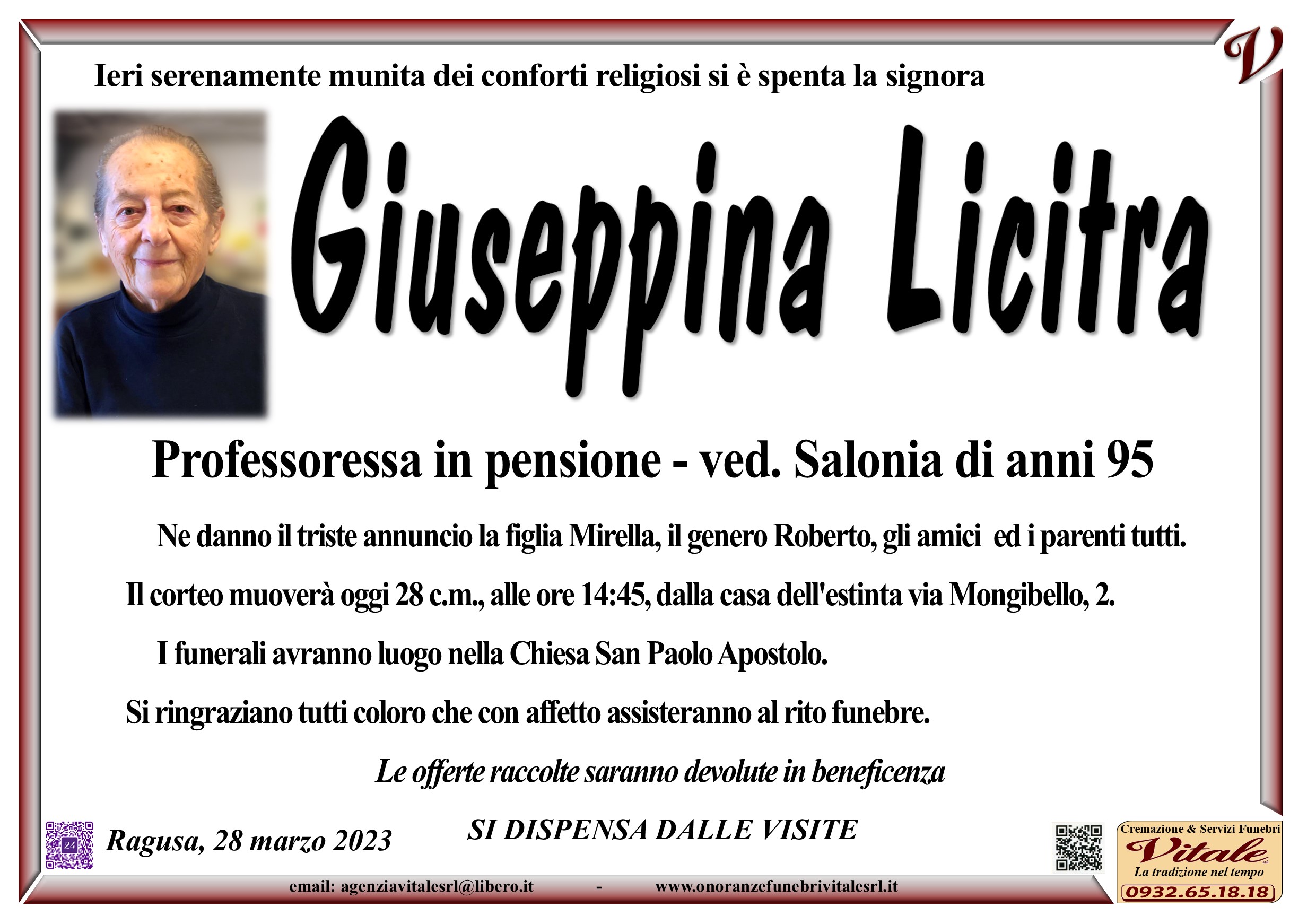 Necrologi: Giuseppina Licitra
