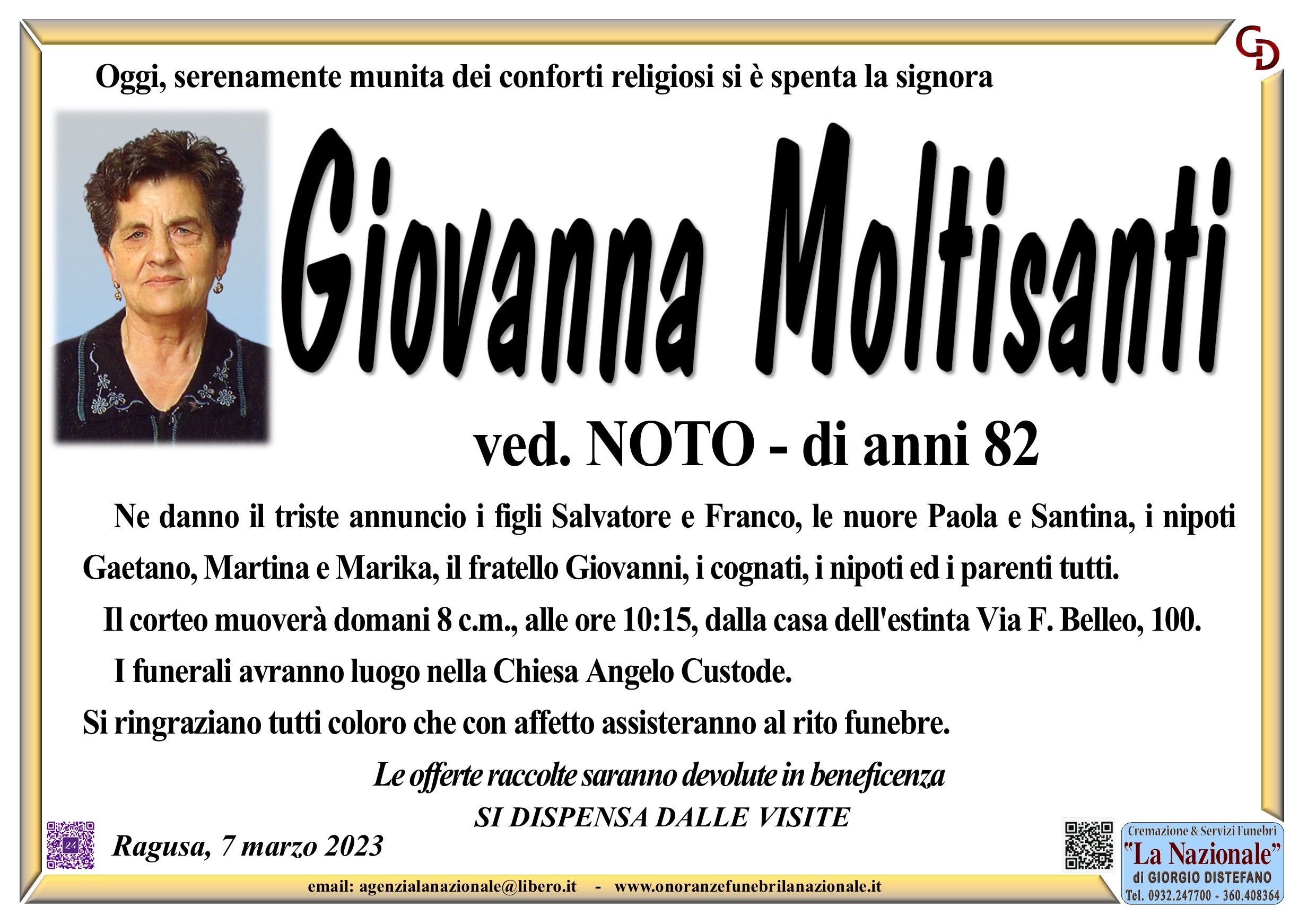 Necrologi: Giovanna Moltisanti