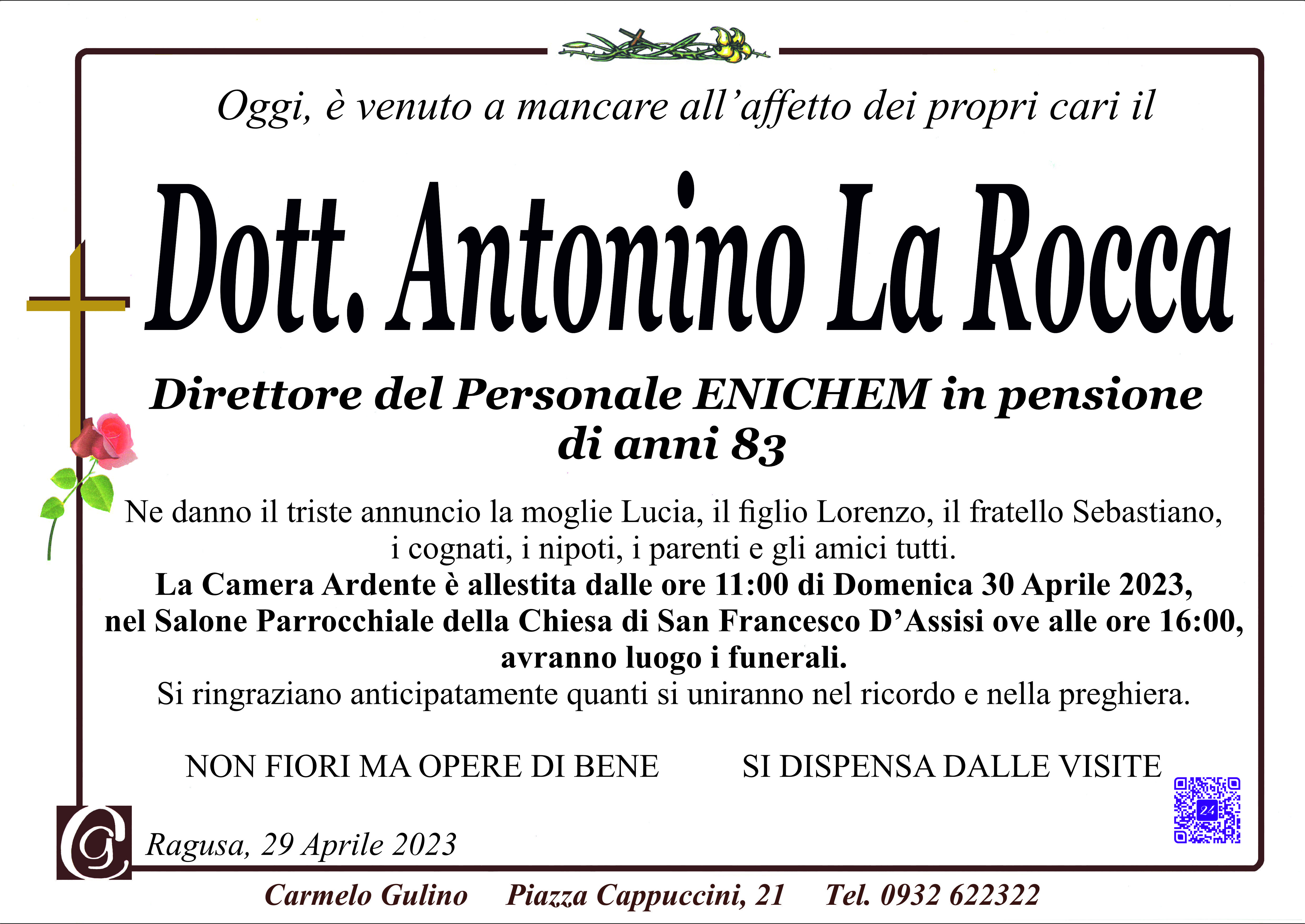 Necrologi: E’ deceduto Antonino La Rocca