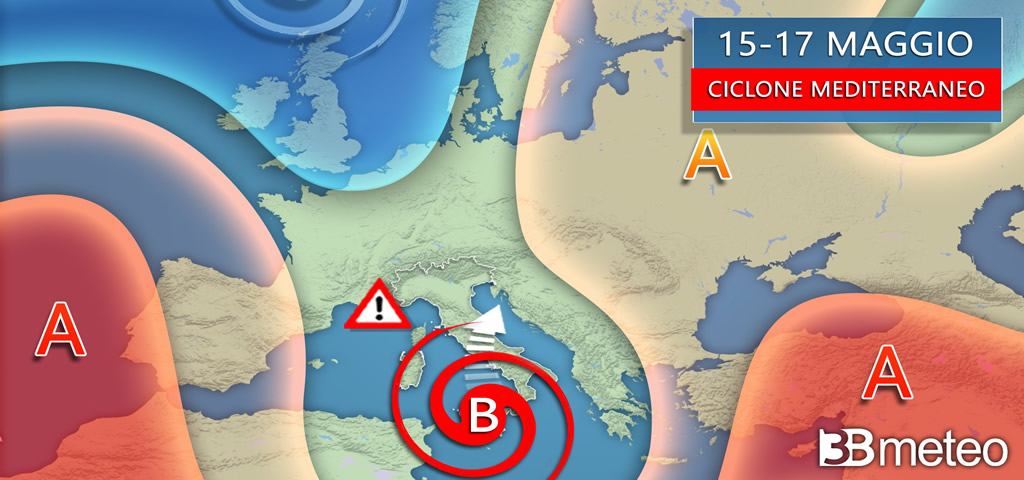 Maggio come novembre: è in atto un vortice ciclonico