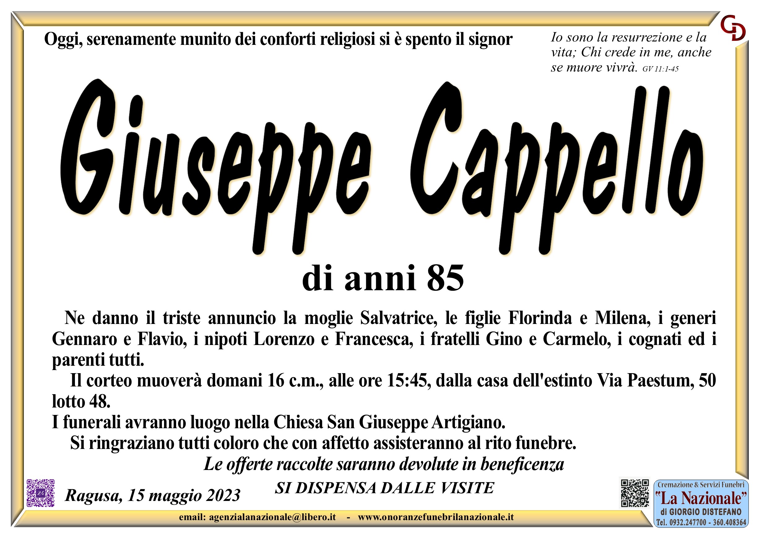 Necrologi: Giuseppe Cappello