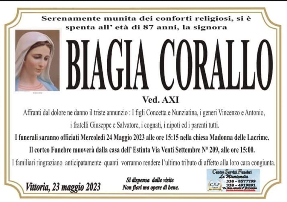 Necrologi: Biagia Corallo