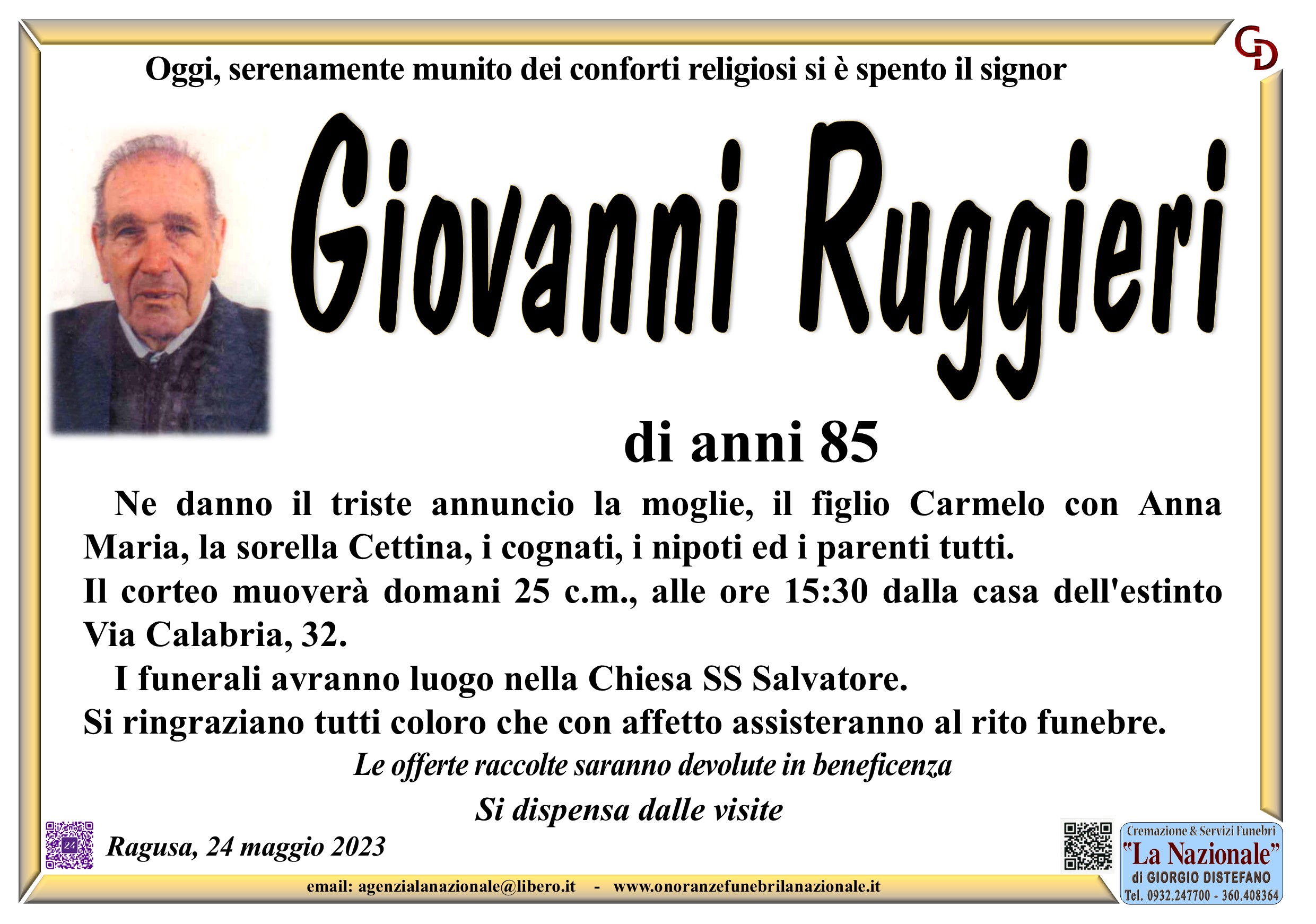 Necrologi: Giovanni Ruggieri - Ragusa Oggi