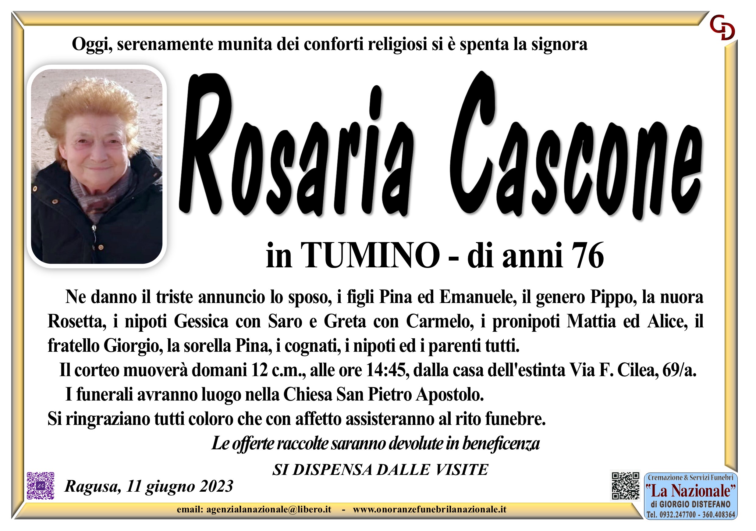 Necrologi: Rosaria Cascone
