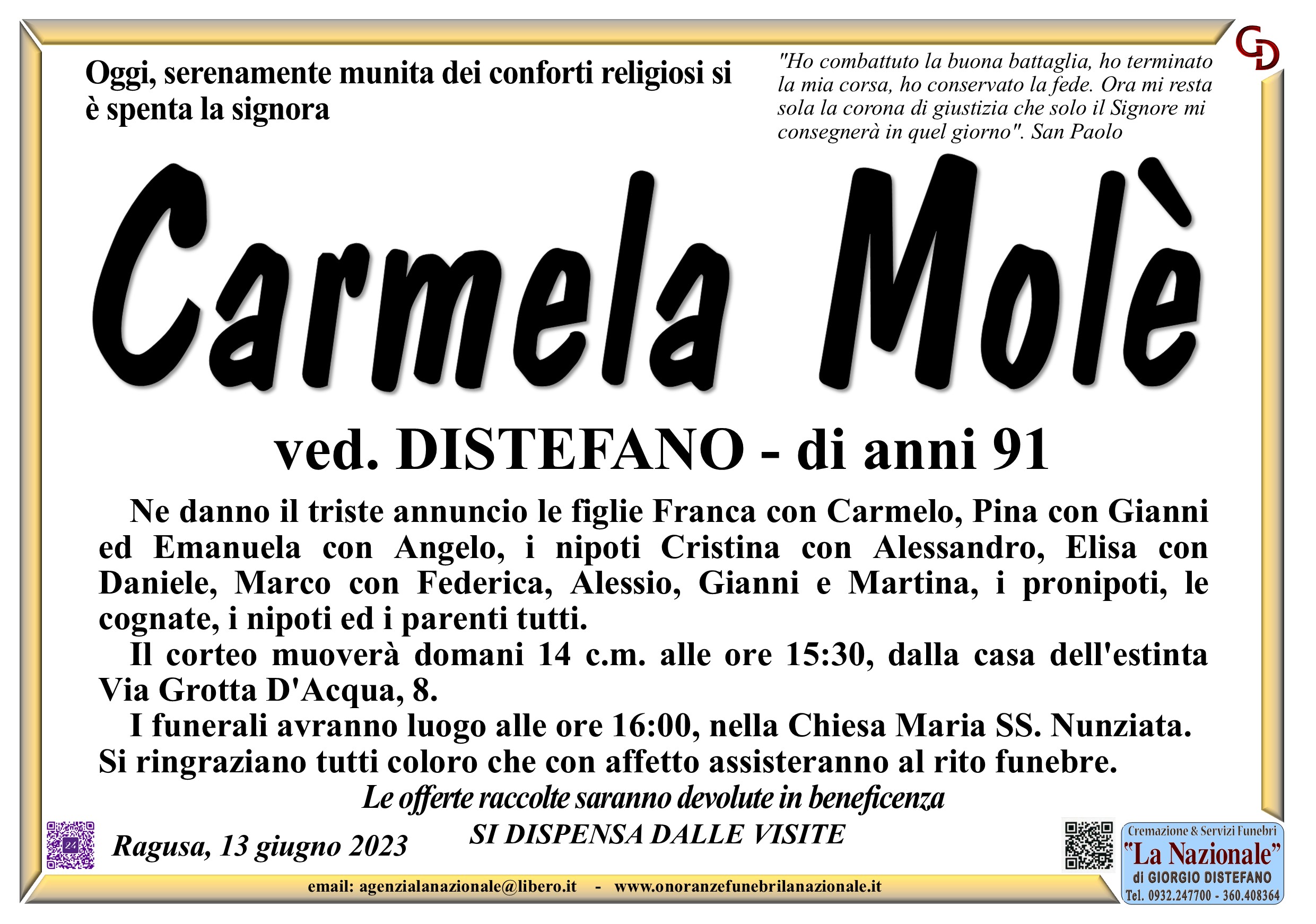 Necrologi: Carmela Molè