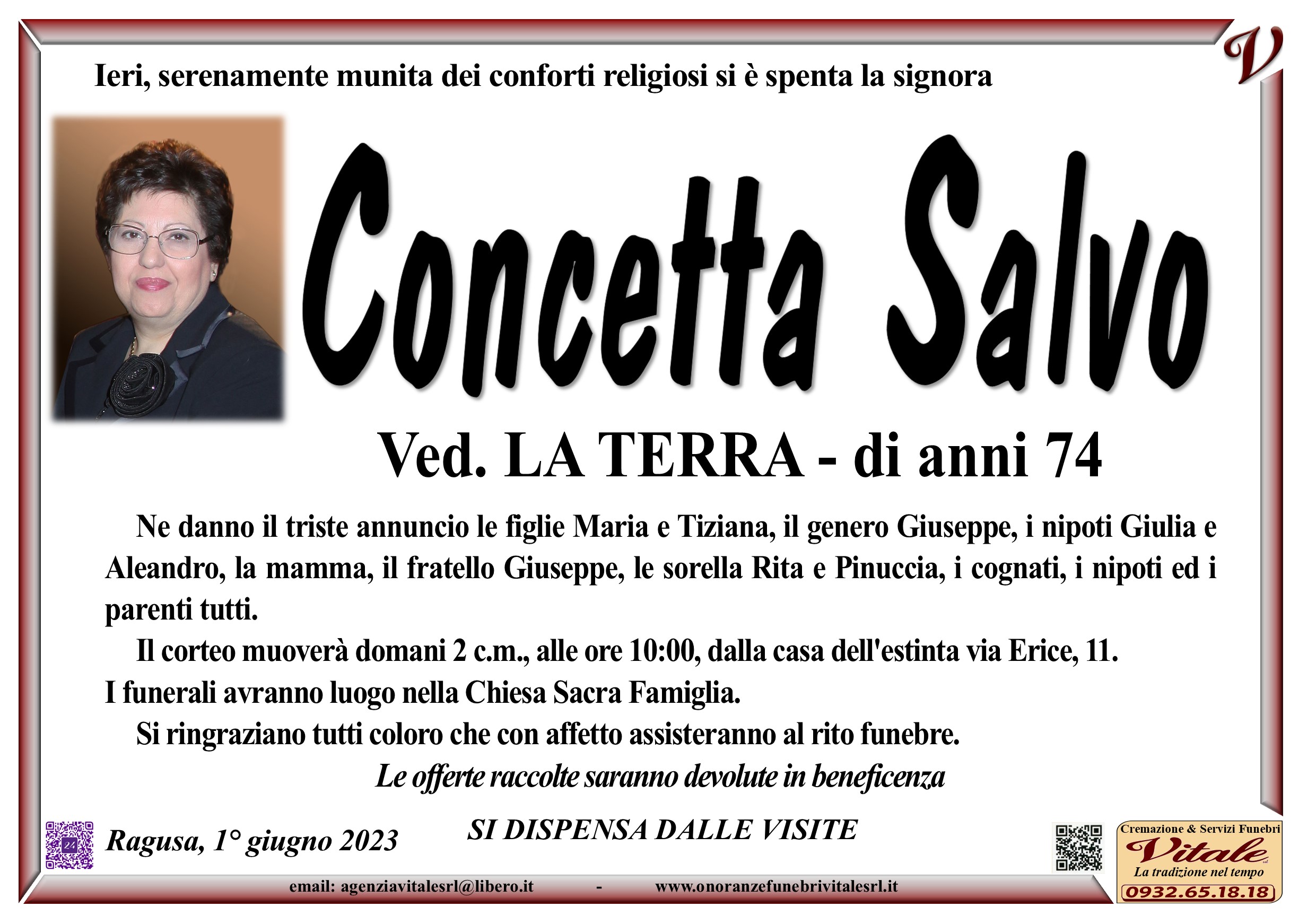 Necrologi: Concetta Salvo