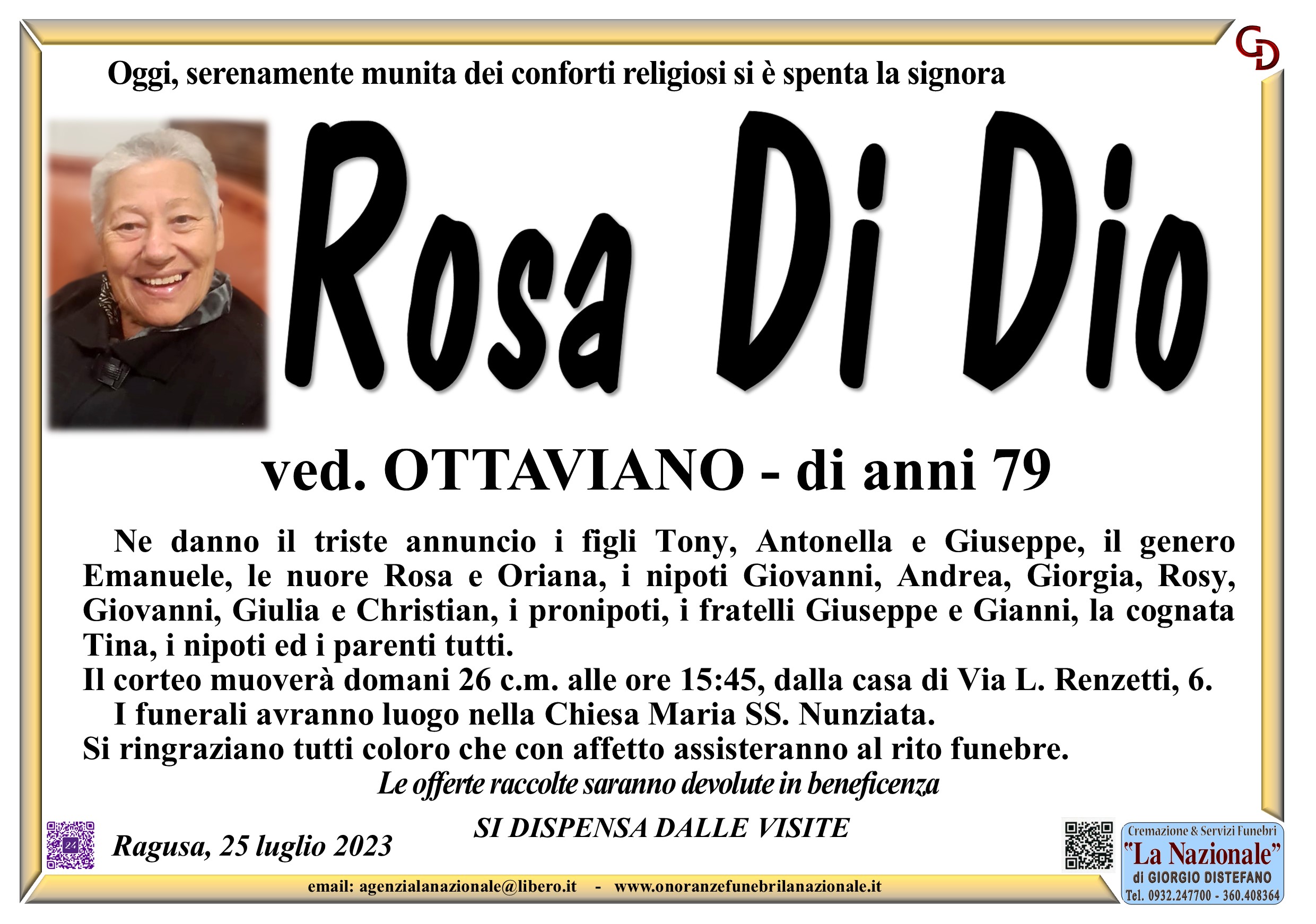 Necrologi: Rosa Di Dio