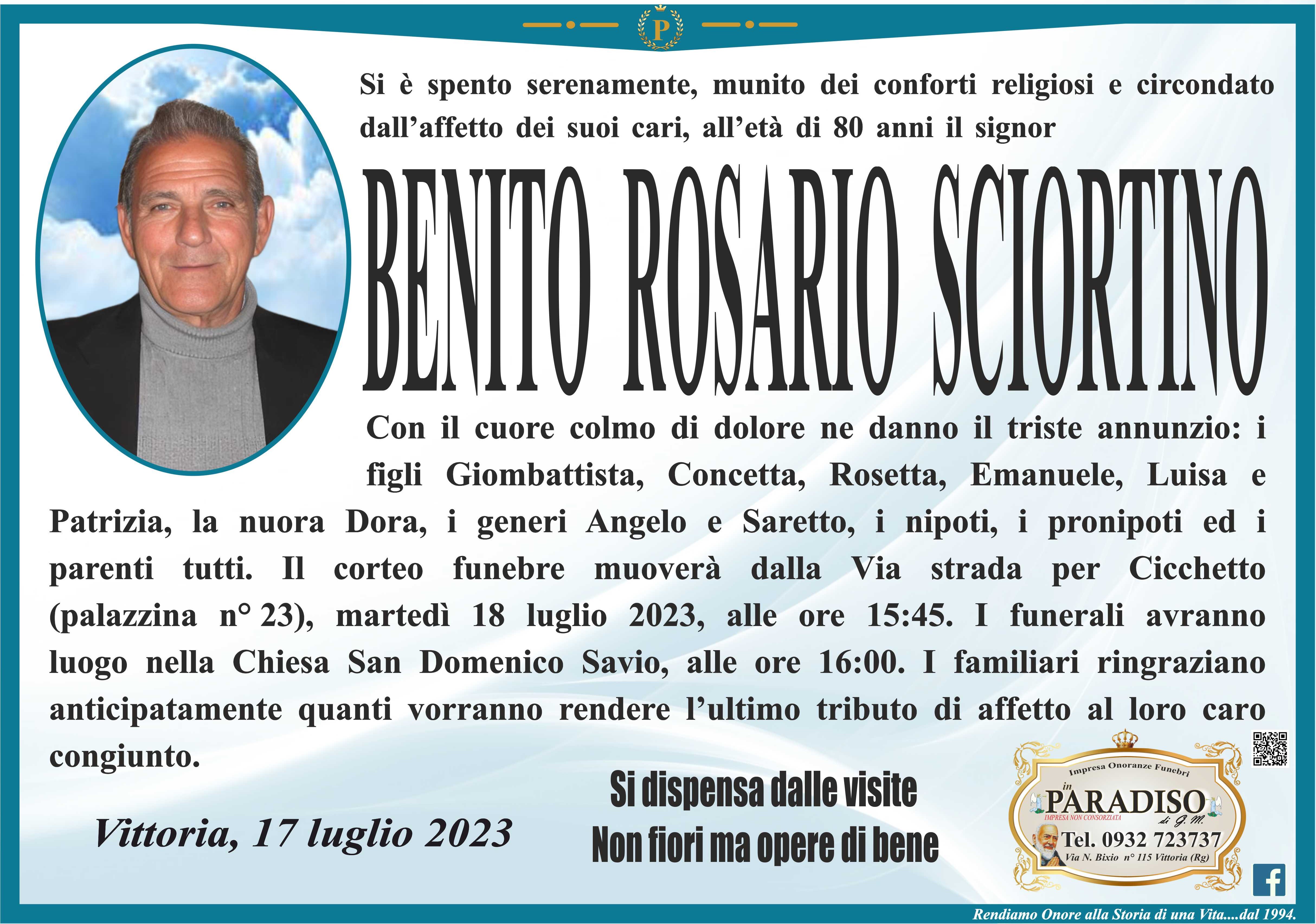 Necrologi: E’ deceduto Benito Rosario Sciortino