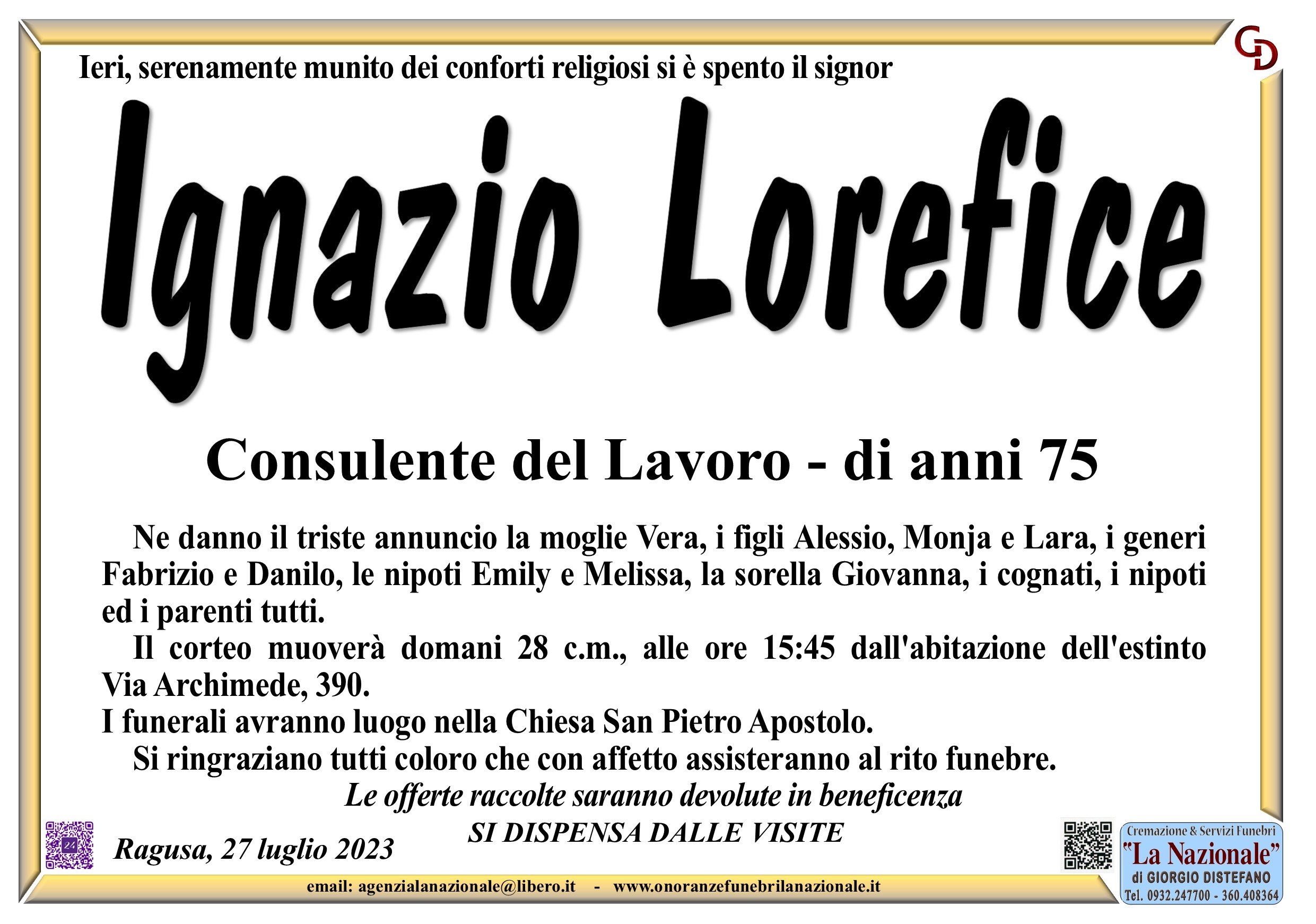 Necrologi: Ignazio Lorefice