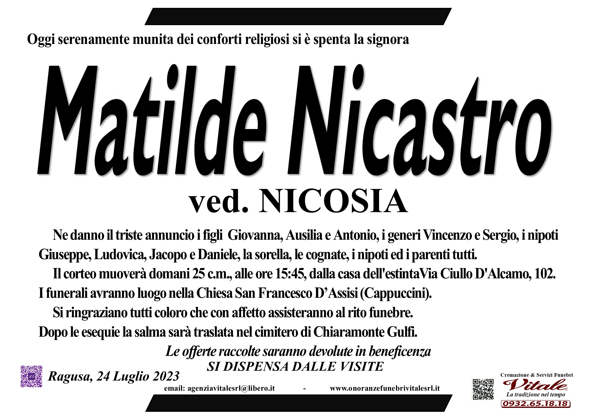 Necrologi: Matilde Nicastro