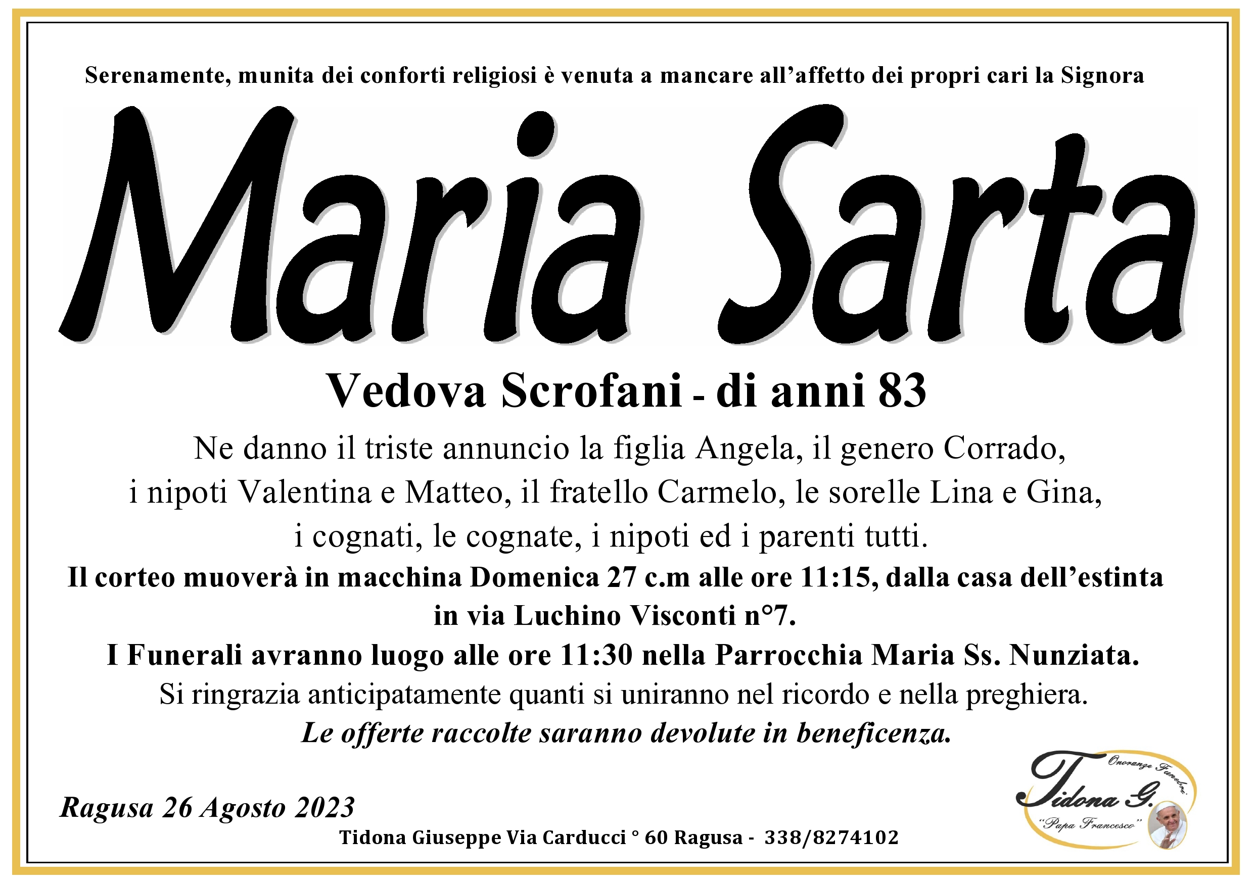 Necrologi: Maria Sarta