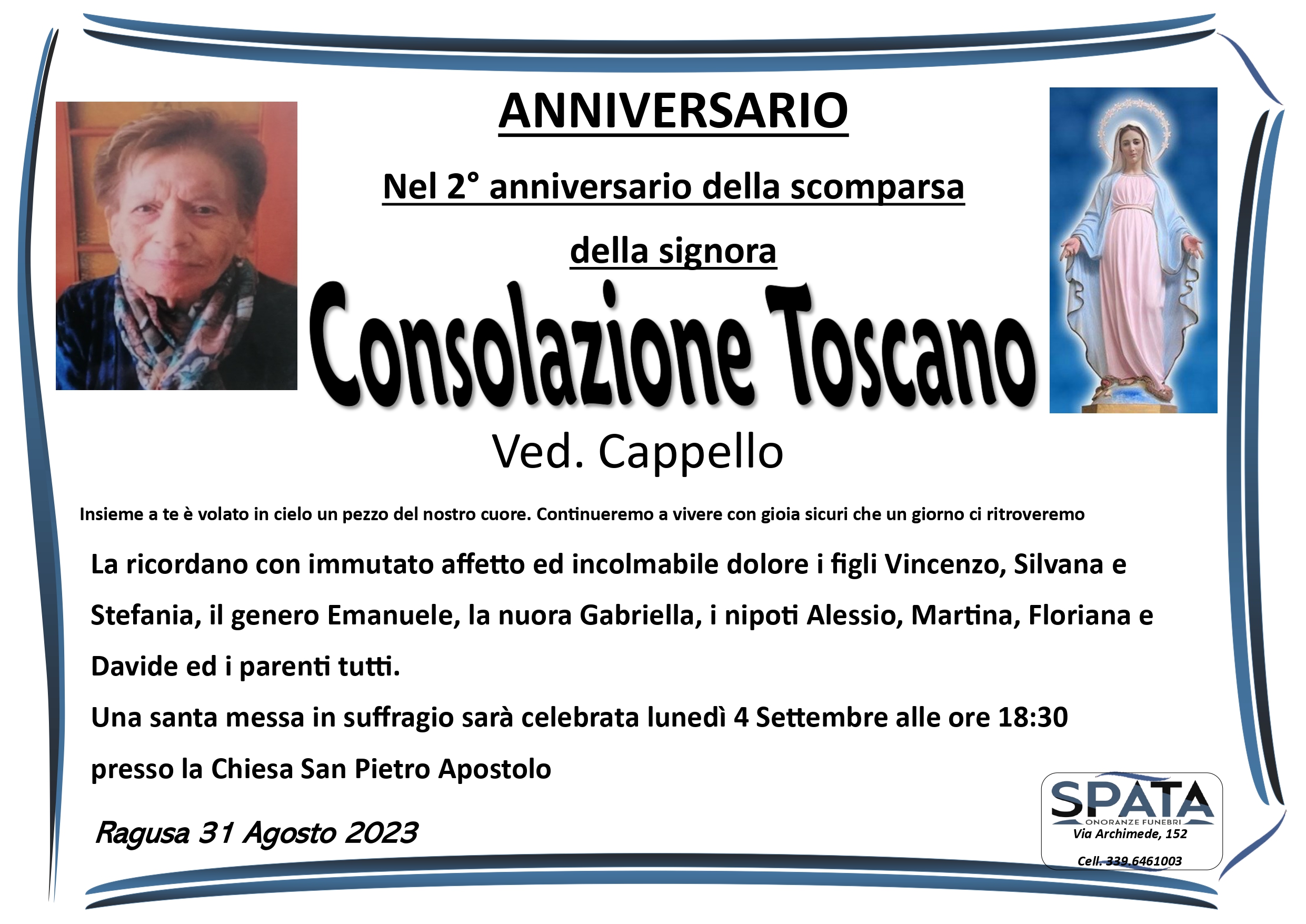 Anniversario: Consolazione Toscano