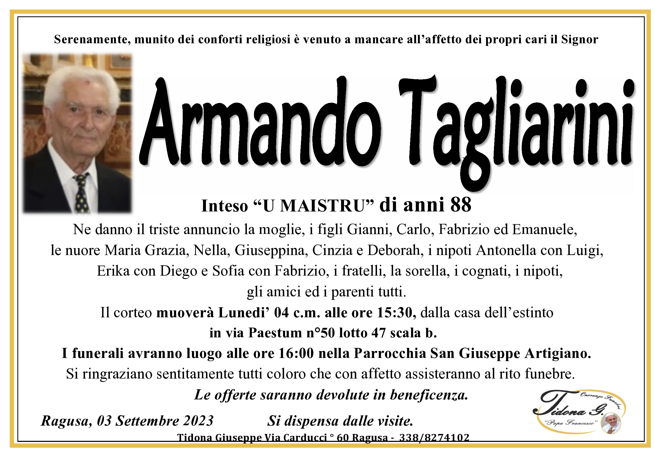 Necrologi: Armando Tagliarini