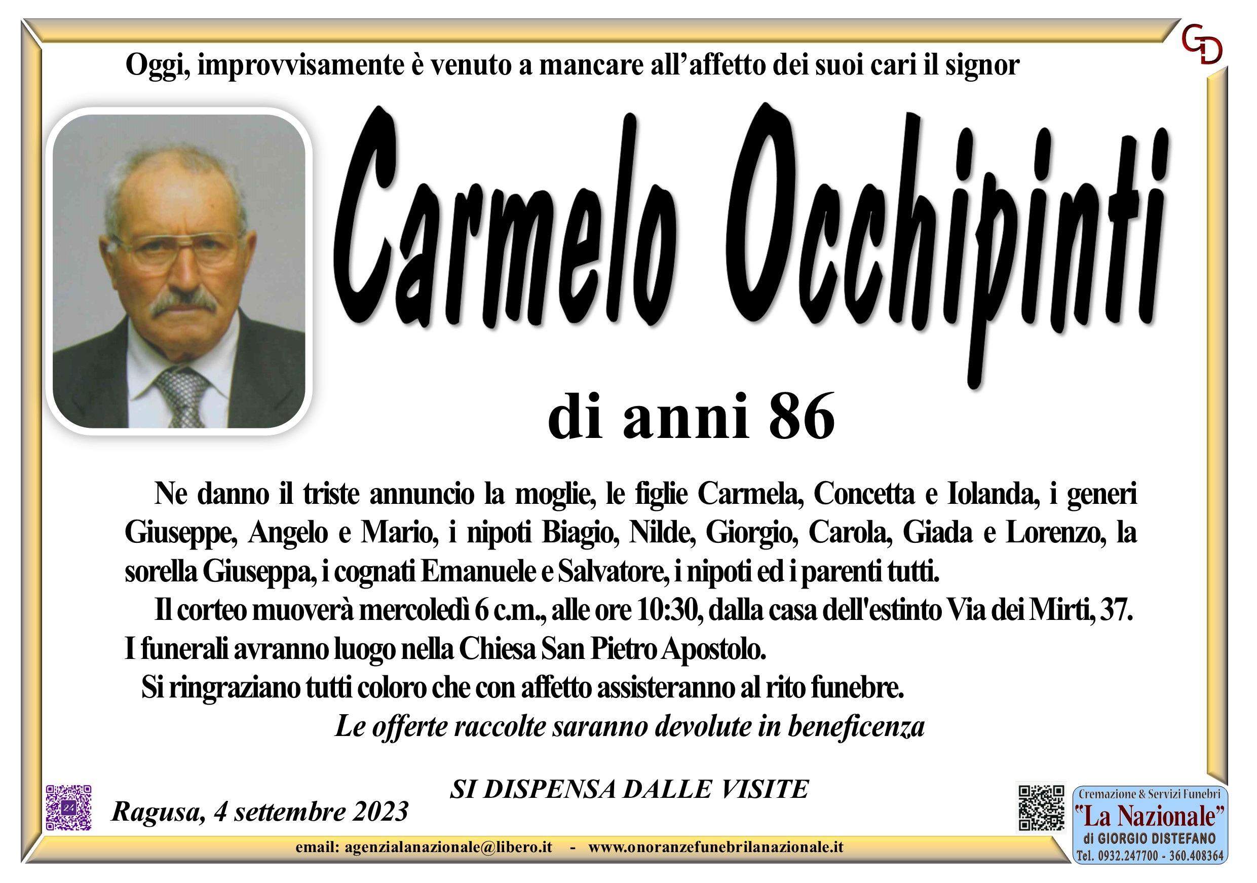 Necrologi: Carmelo Occhipinti