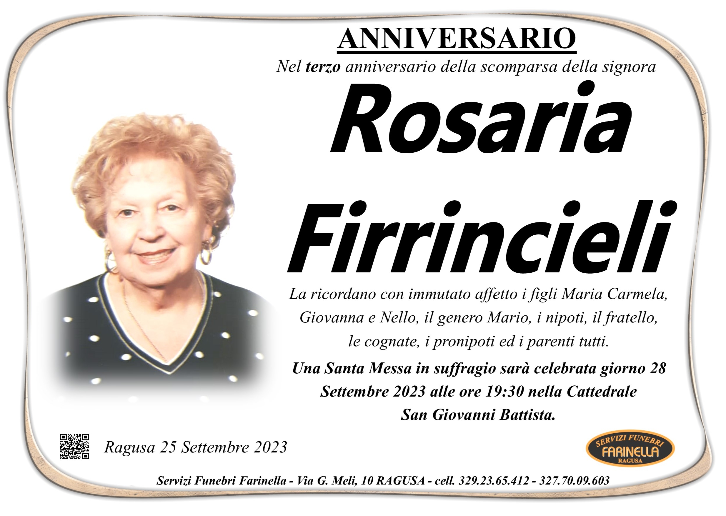Necrologi, anniversario: Rosaria Firrincieli