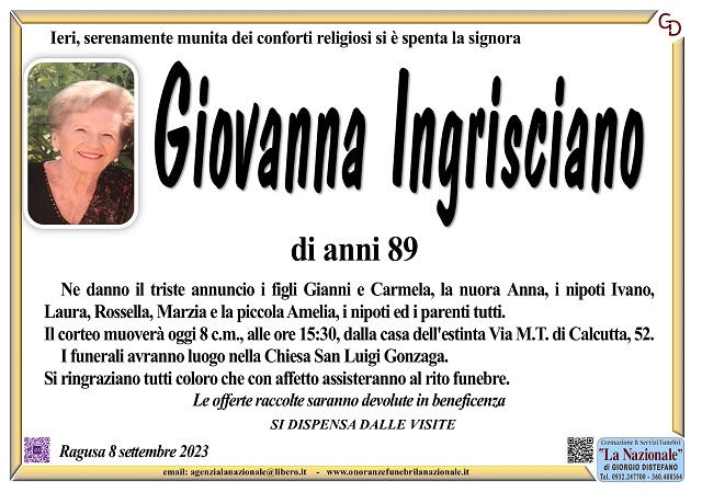 Necrologi: Giovanna Ingrisciano