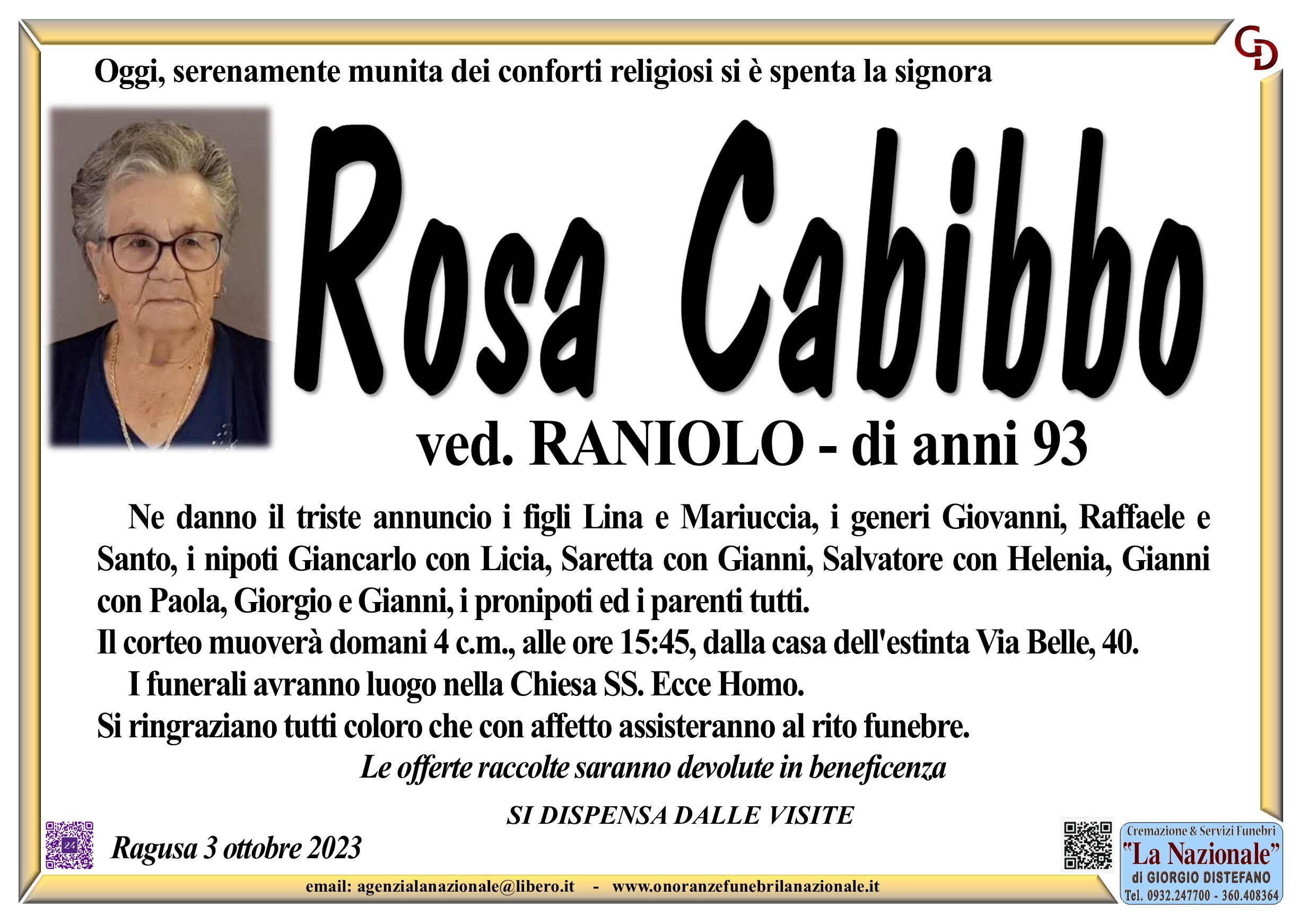 Necrologi: Rosa Cabibbo