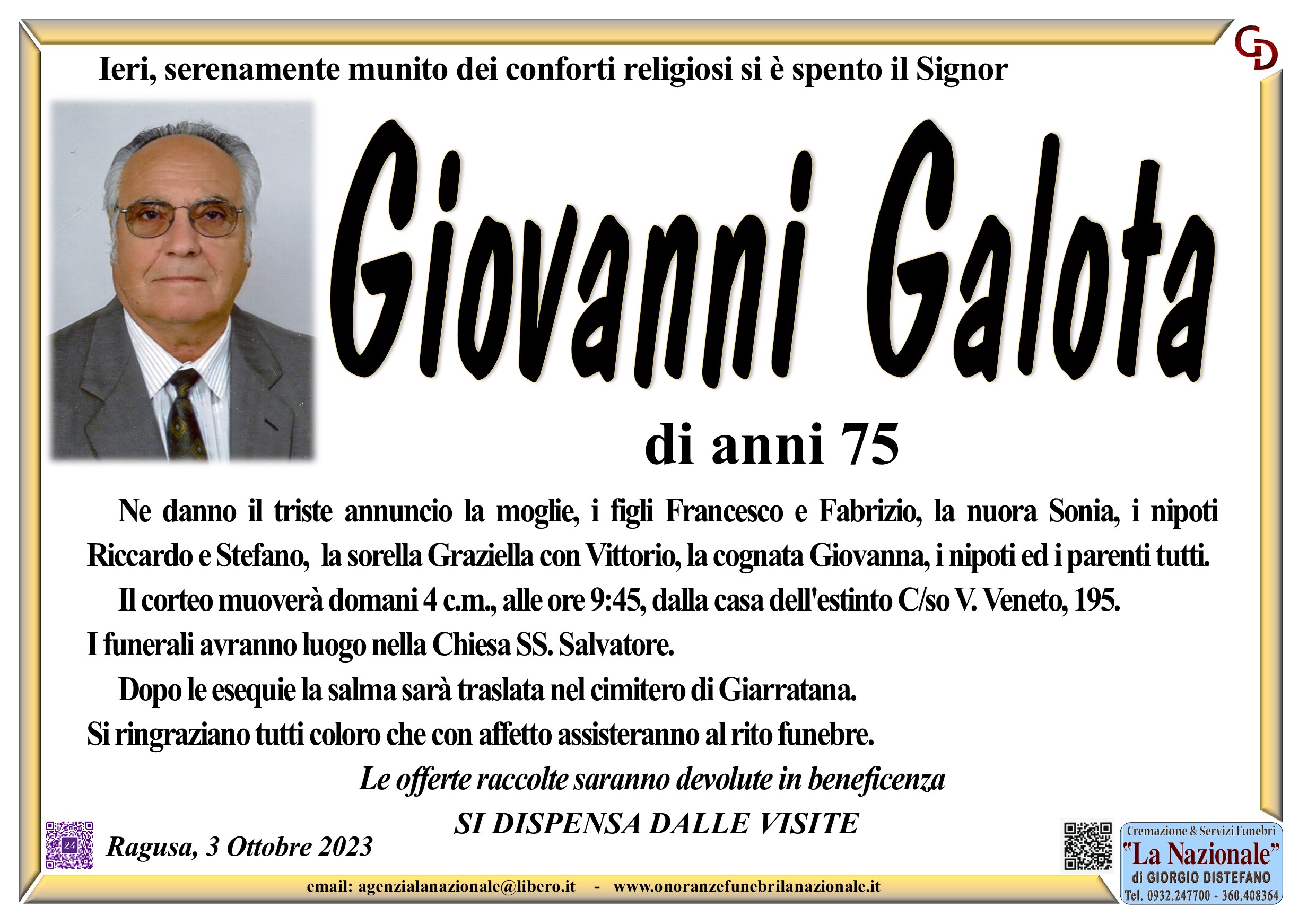 Necrologi: Giovanni Galota