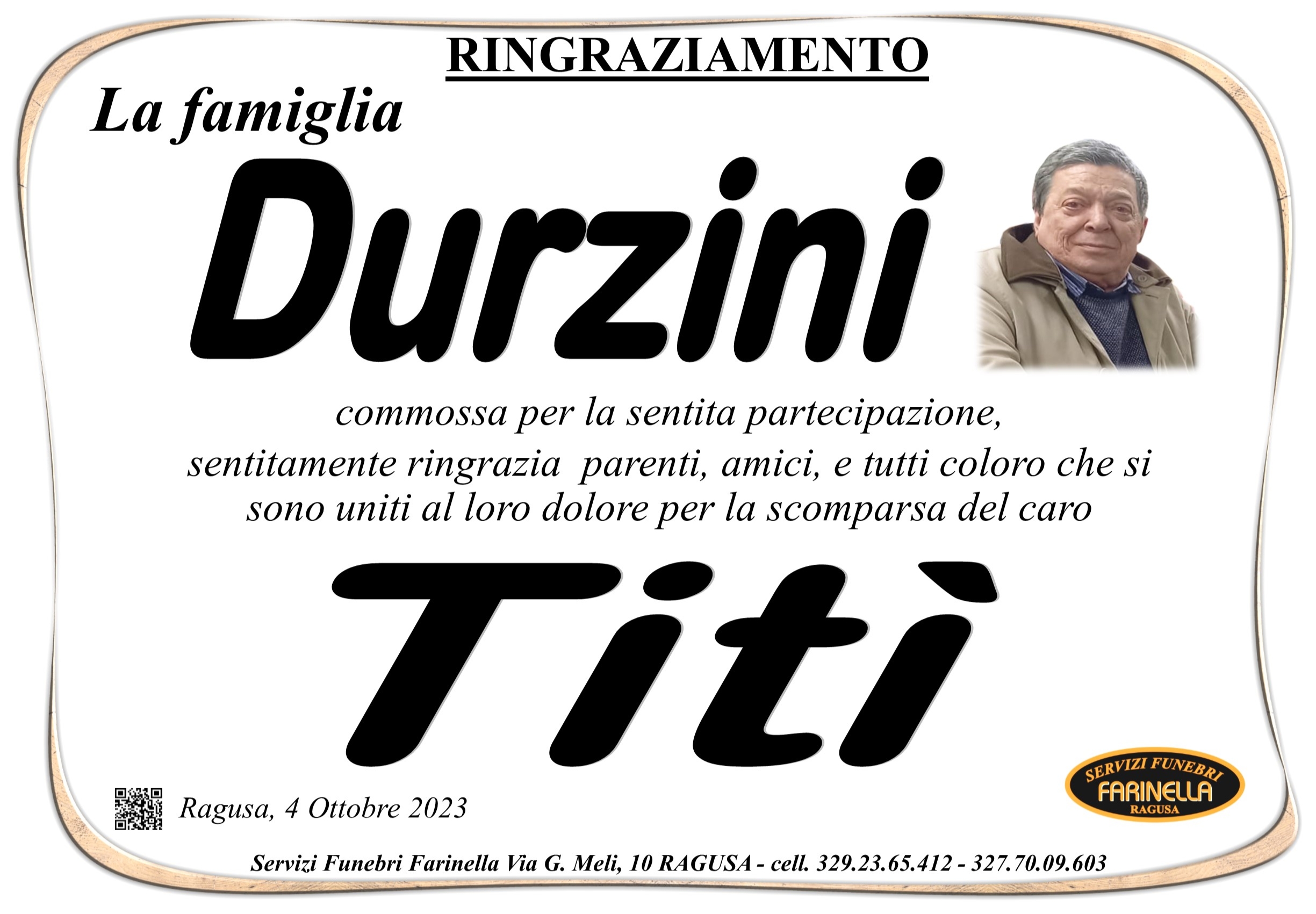 Ringraziamento famiglia Durzini